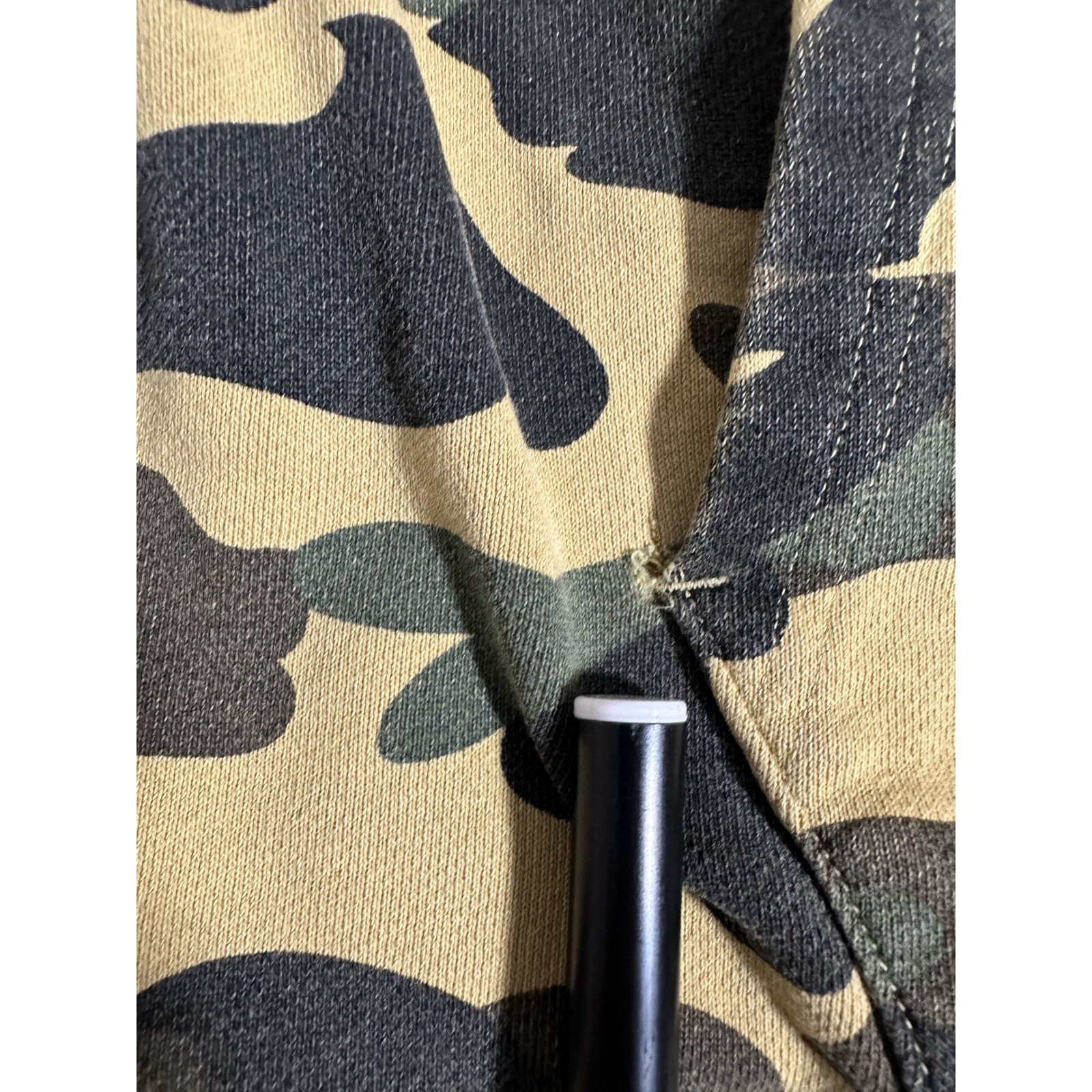 A Bathing Ape Shark Full-Zip Hoodie Medium Yellow Camo Cotton Frayed Hem