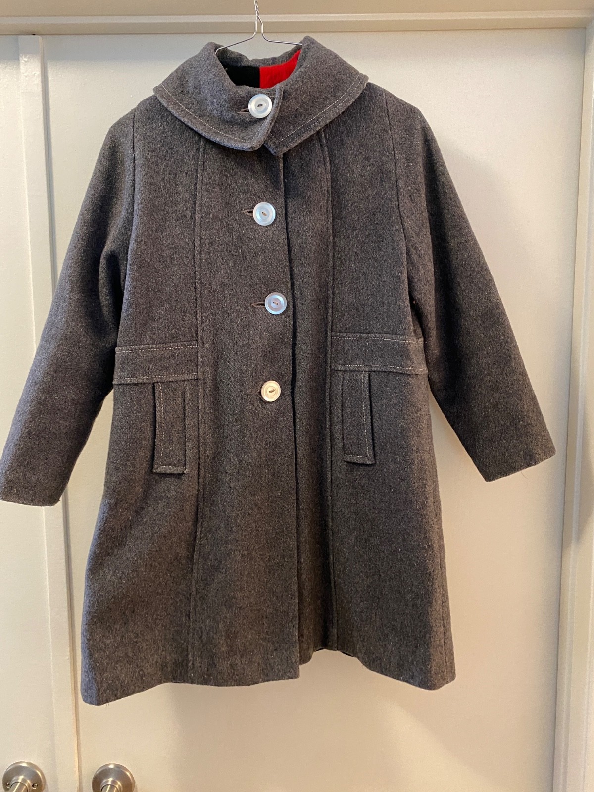 Antique Vintage 40’s Era Grey Wool Peacoat Collar Pockets