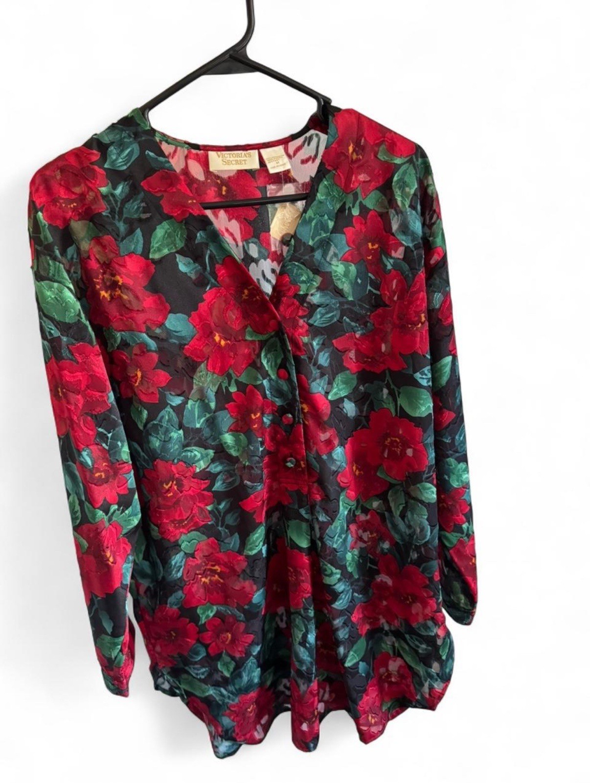 Vintage 90’s gold label Victoria’s Secret red floral sleep dress with tags, Sz M