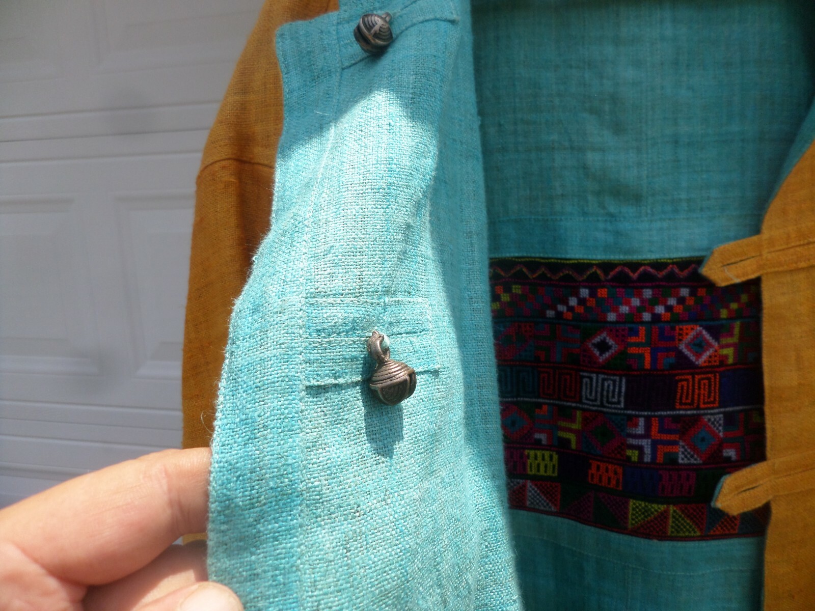 Vintage Hmong Embroidered reversible jacket buttons are Myanmar currency Rare