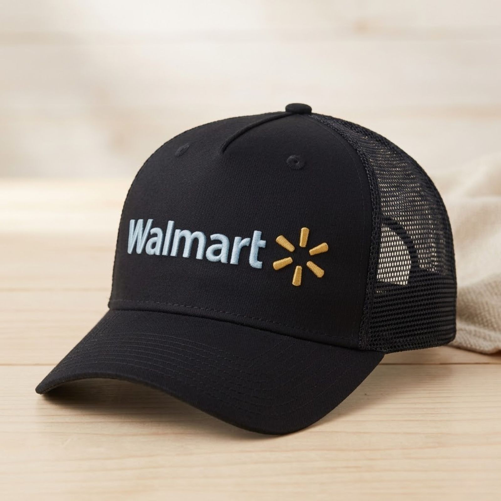 Walmart Corporate Logo Embroidered Black Mesh Trucker Hat Brand New