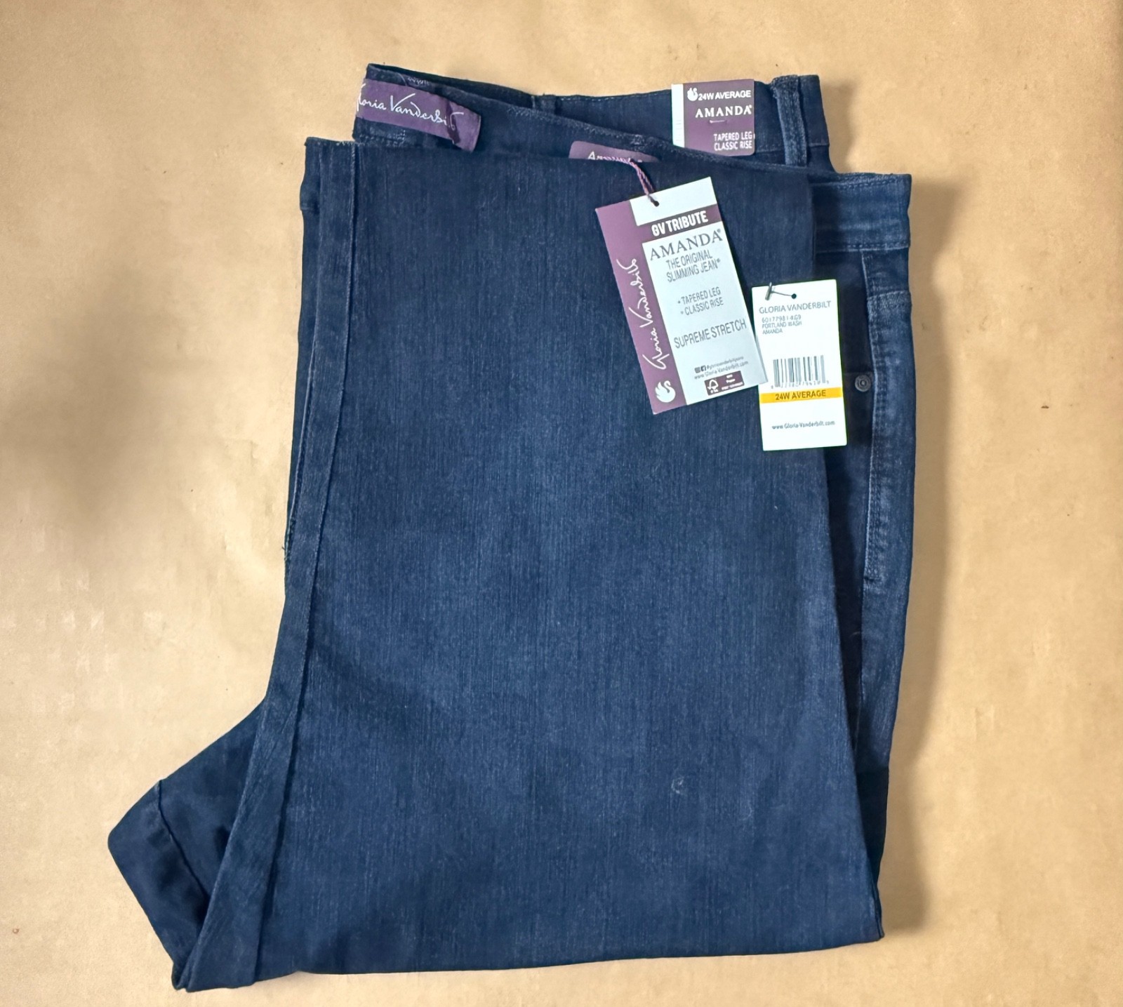Gloria Vanderbilt Amanda Jeans 24W Average Tapered Leg Portland Wash NWT