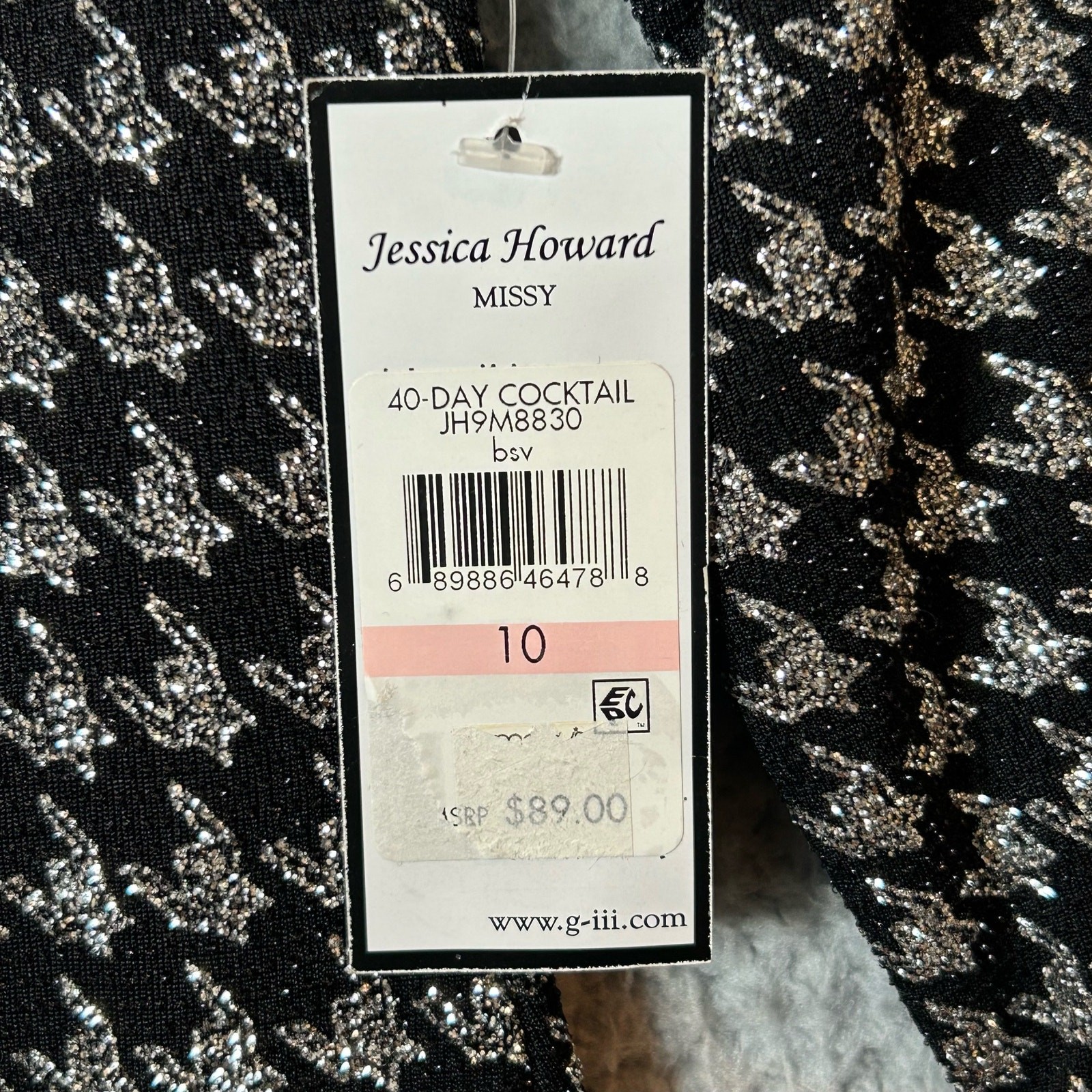 Jessica Howard Dress Womens 10 Black Houndstooth Glitter Knit Shift Dress NEW
