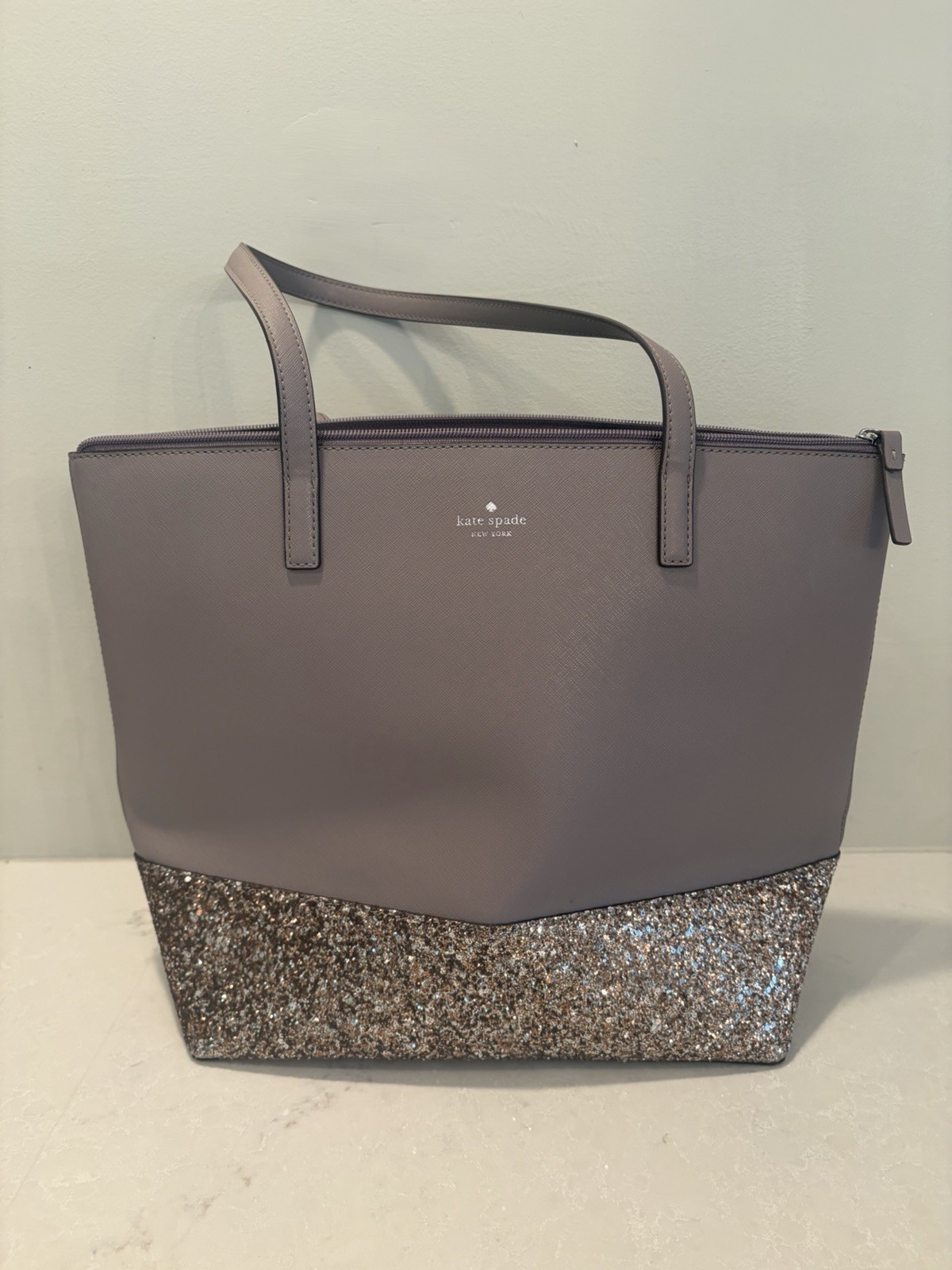 Kate Spade Greta Court Glitter Penny Tote Cityscape Grey