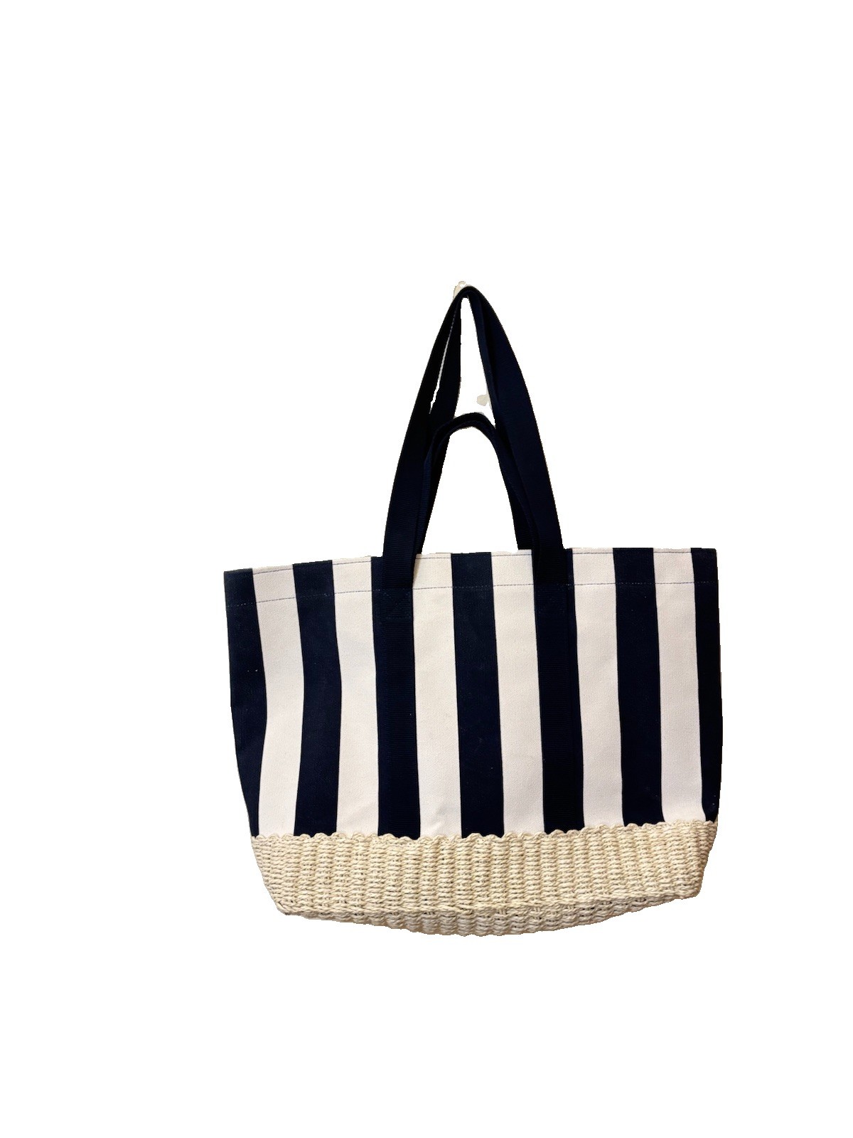 Universal Thread Navy Blue & White Striped Canvas & Straw Beach Tote Bag