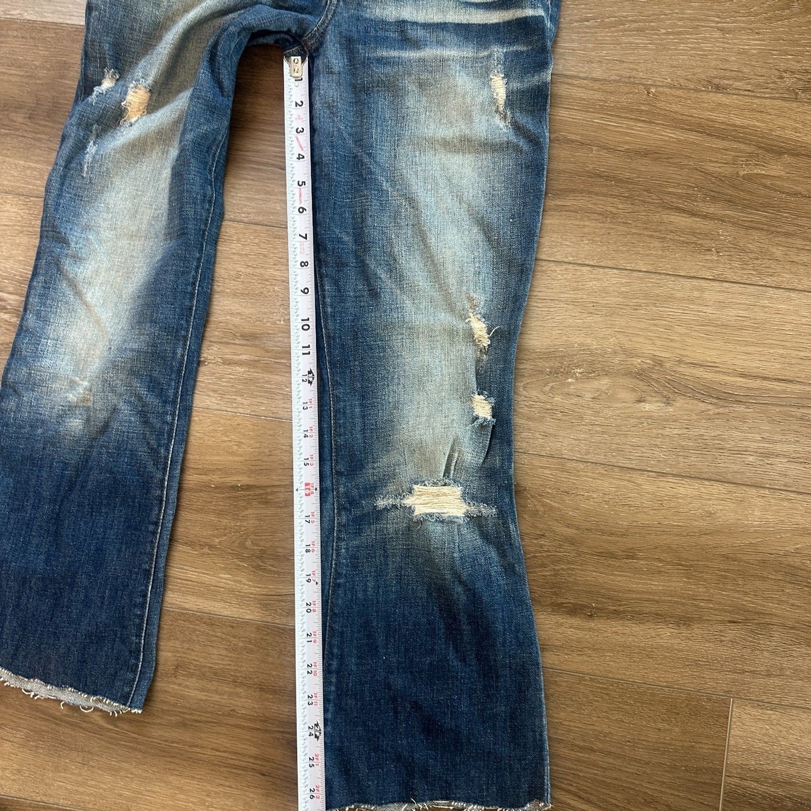 Distressed Raw Hem Bootcut Curvy Denim Jeans Phoebe Wash W28