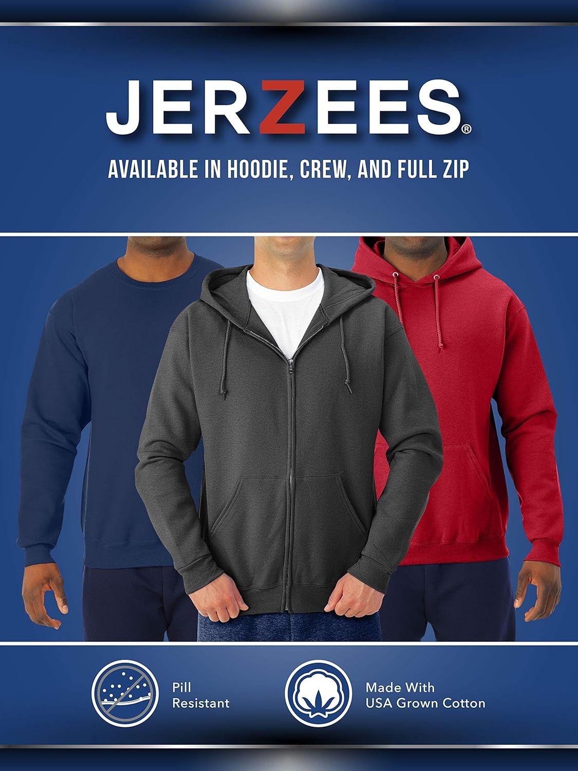 Jerzees Men’s NuBlend Fleece Hoodies & Sweatshirts, Large, Full Zip – Black