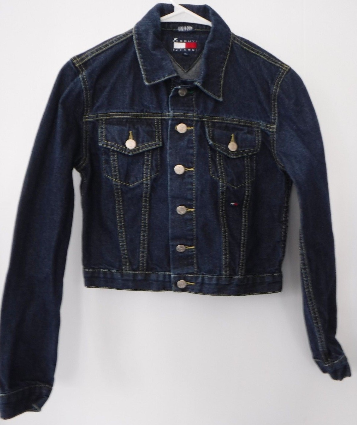 VINTAGE~TOMMY HILFIGER~Jean Jacket~Custom~PEACE HAND SIGN~Girls M~Hippie Art!