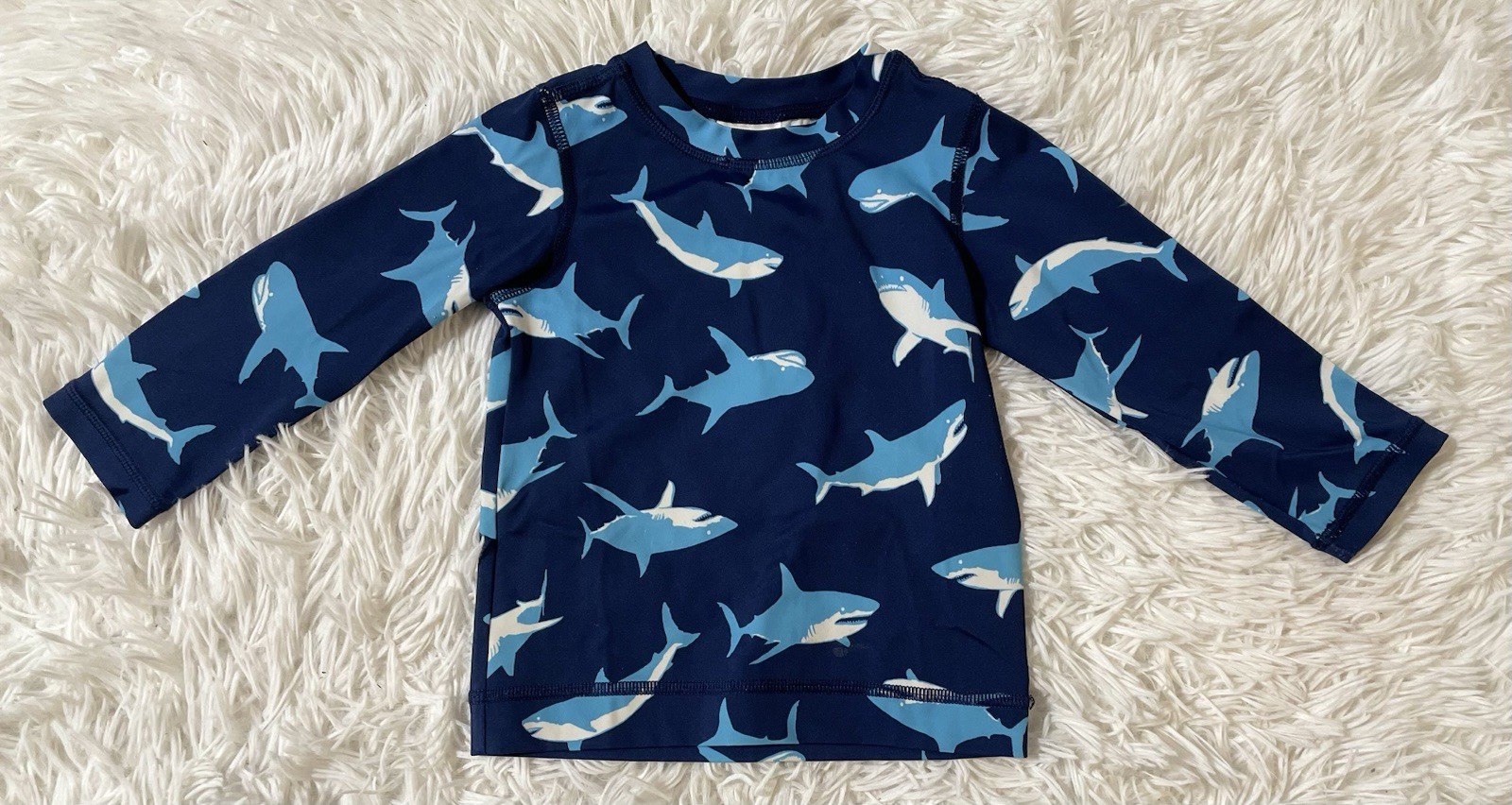 Hanna Andersson Shark Rash Guard Swim Top Swimsuit Blue Baby Boy 12-18M 75cm