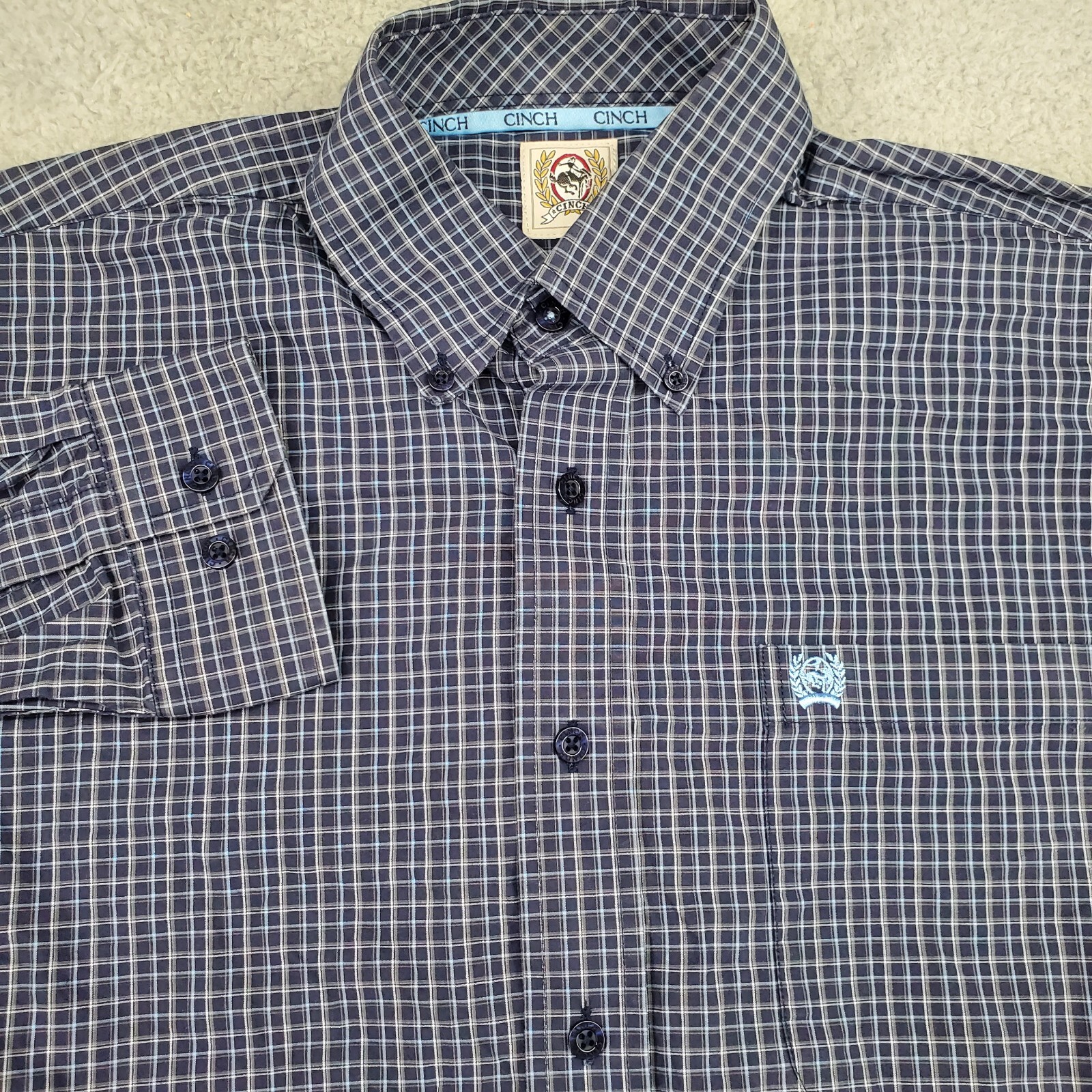 Cinch Mens Shirt Small Grey Black Tartan Western Grunge Cowboy Hipster
