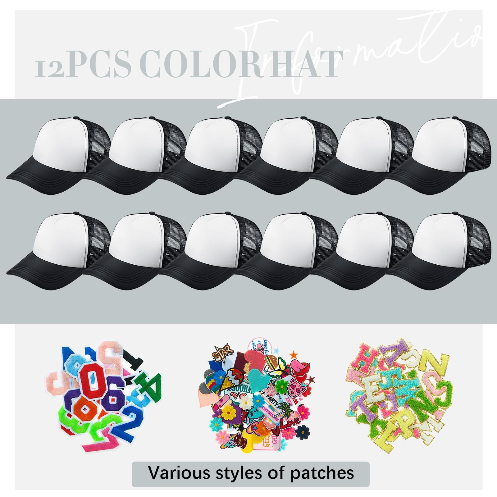Hercicy 12 Pack DIY Trucker Hats Kit, Sublimation Blank Baseball Caps with 12…