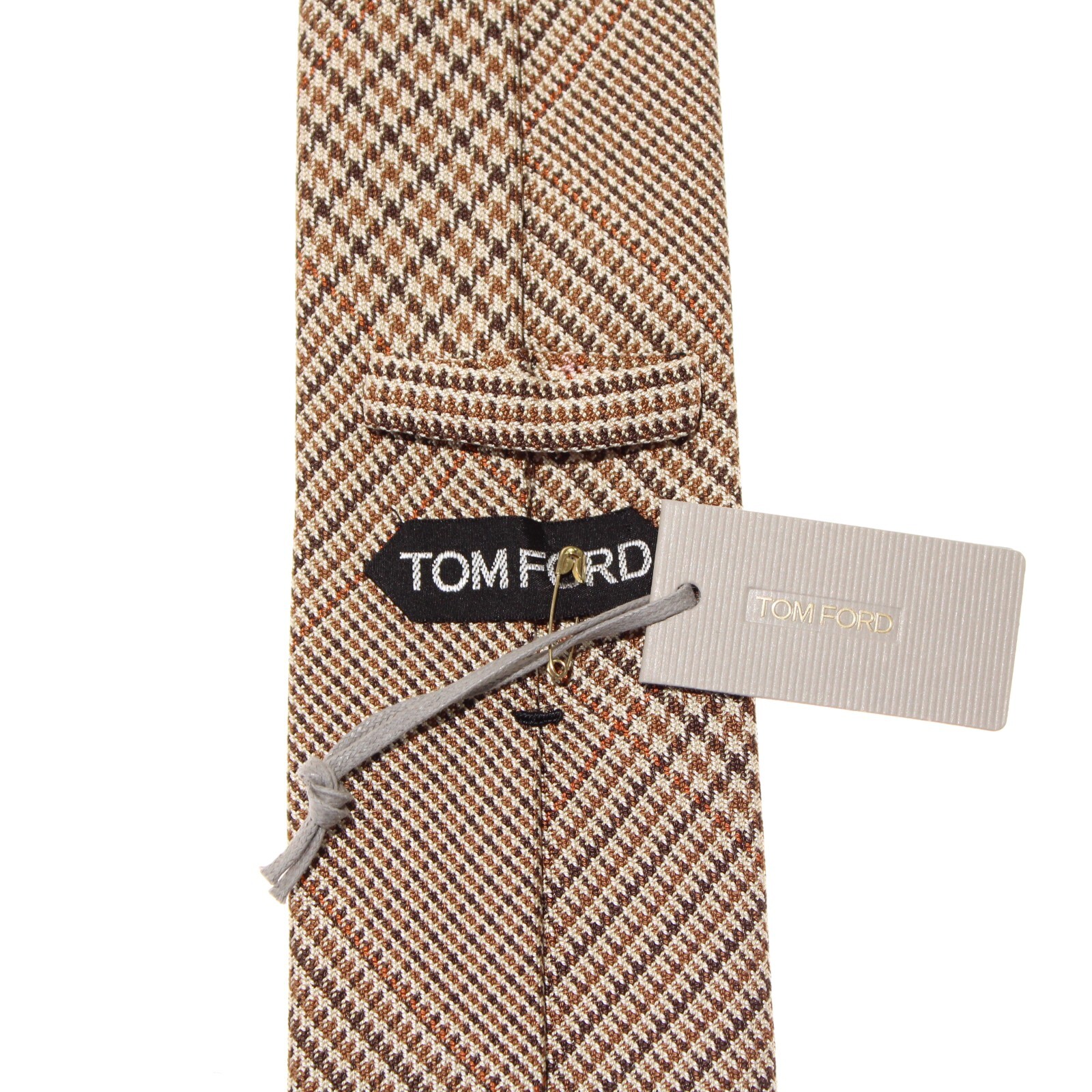 Tom Ford NWT Neck Tie in Beige/Brown/Orange Plaid 100% Silk Made in Italy