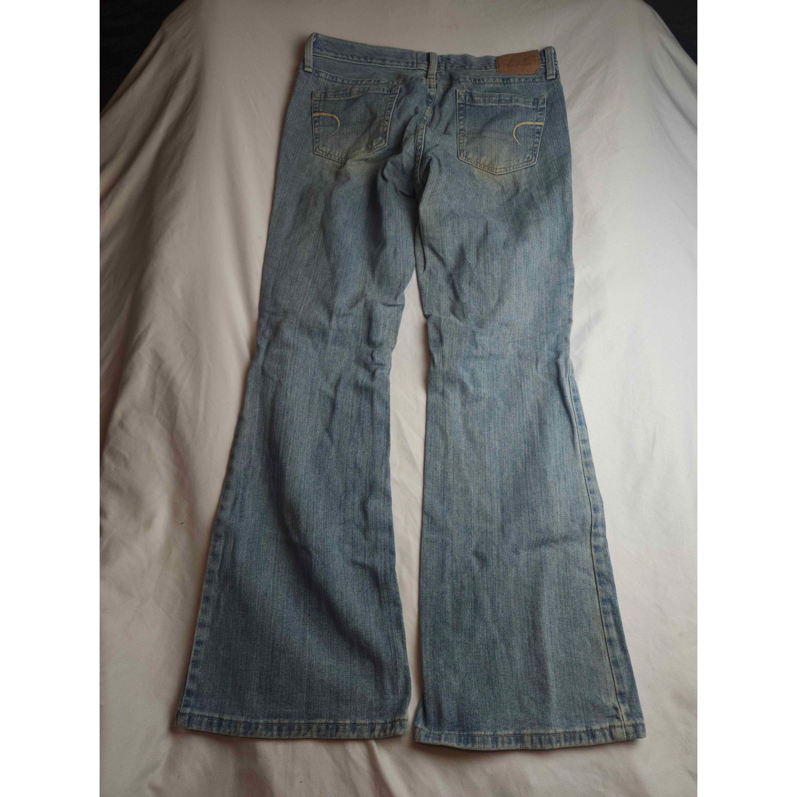 American Eagle Hipster Fit Flare Jeans Light Wash Blue Denim Y2K Size 12 Reg