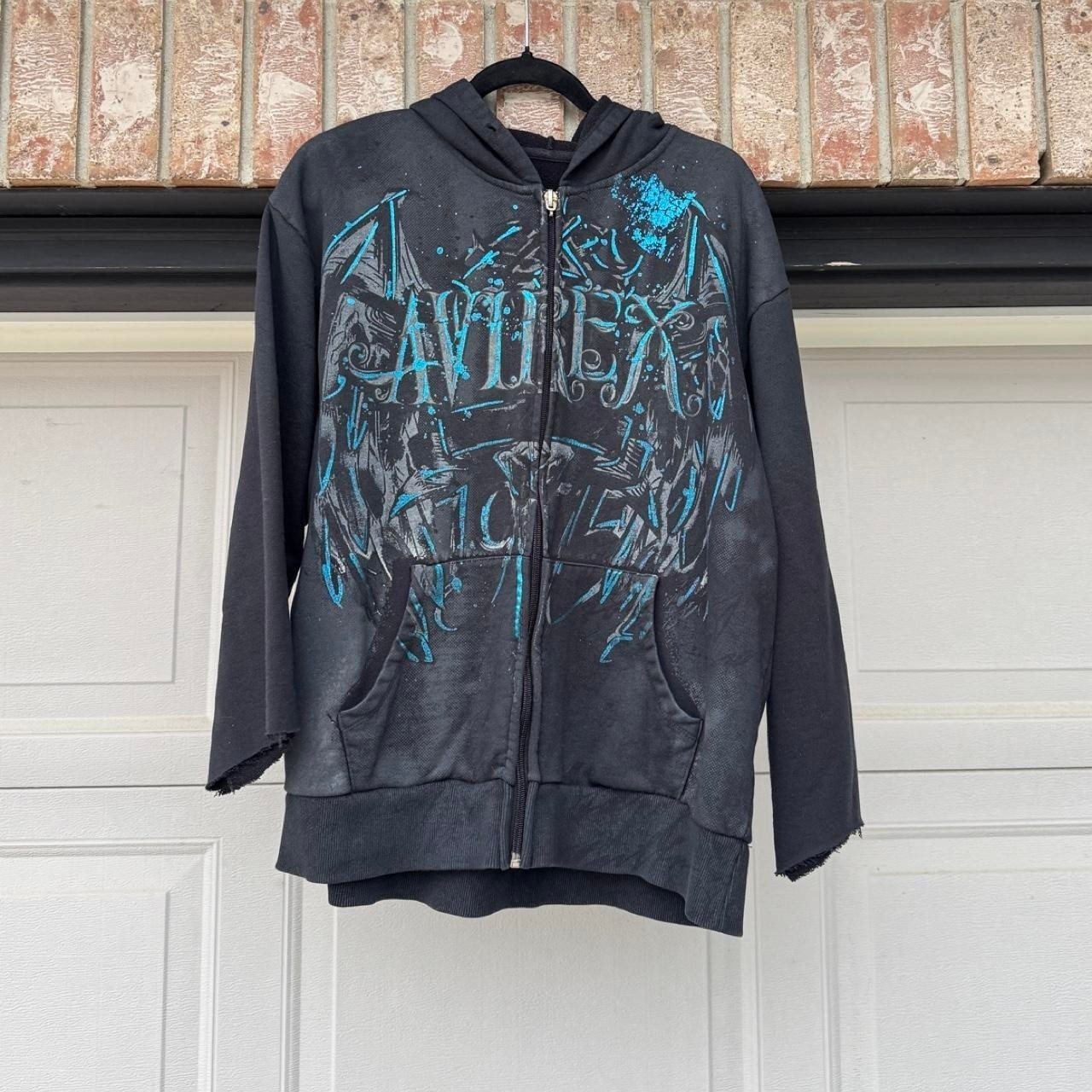 BLACK 00s AVIREX WING GRAPHIC ZIP UP HOODIE