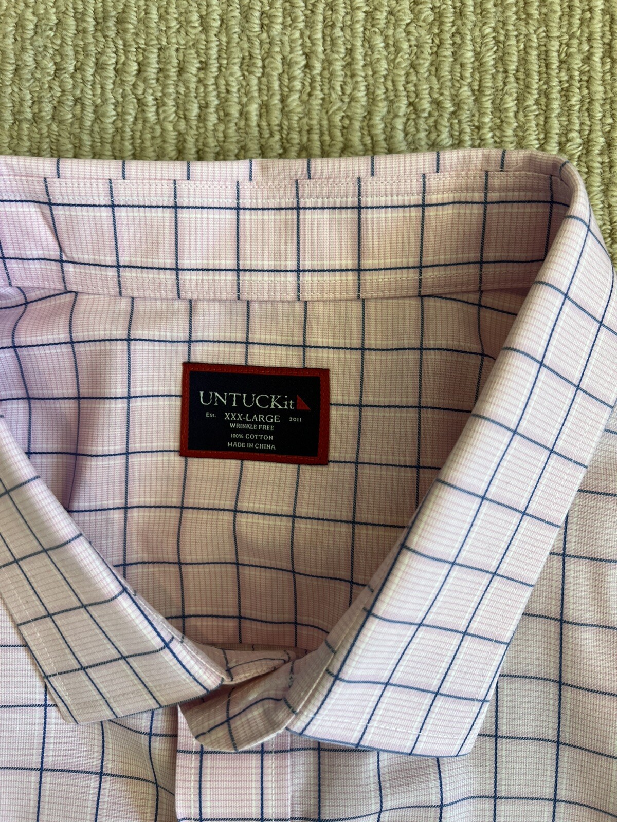 Untuckit Shirt Mens Pink Blue White Checker Plaid Button Up Casual XXL 2XL