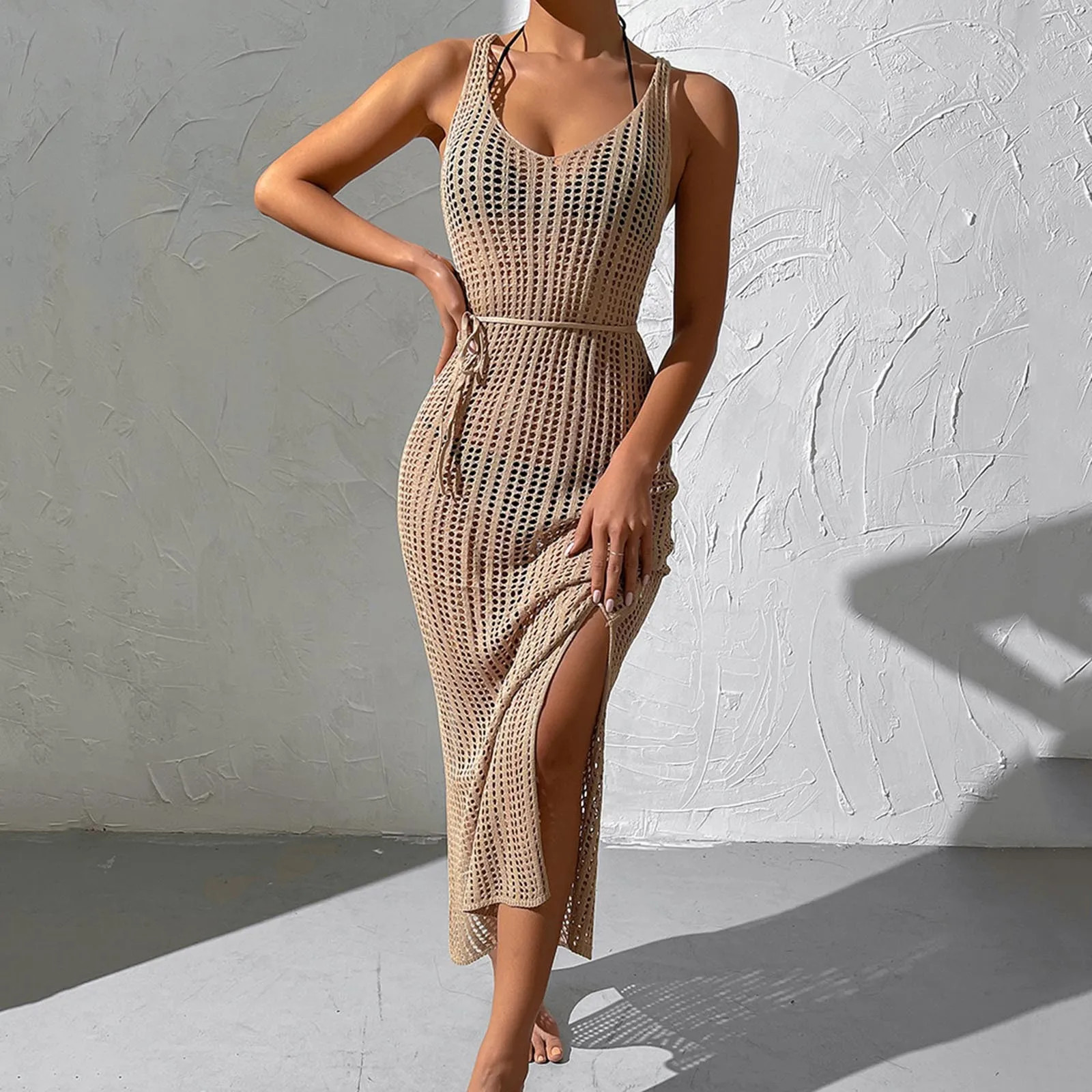 Womens Crochet Beach Cover Up Fishnet Swimwear Cover Up Maxi Dress