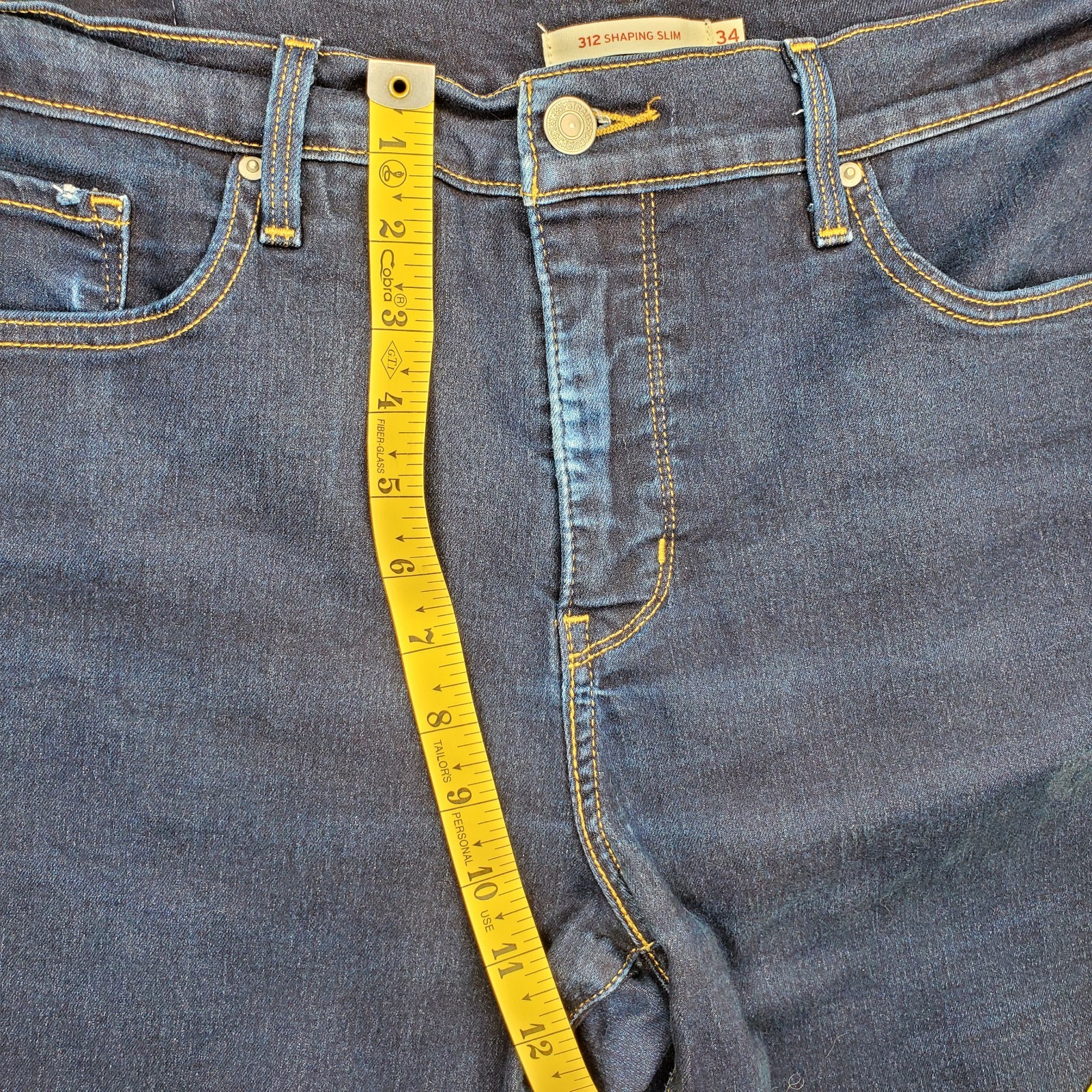 Levis 312 Shaping Slim Straight Jeans Womens 34×32 Blue Denim Button Dark Wash