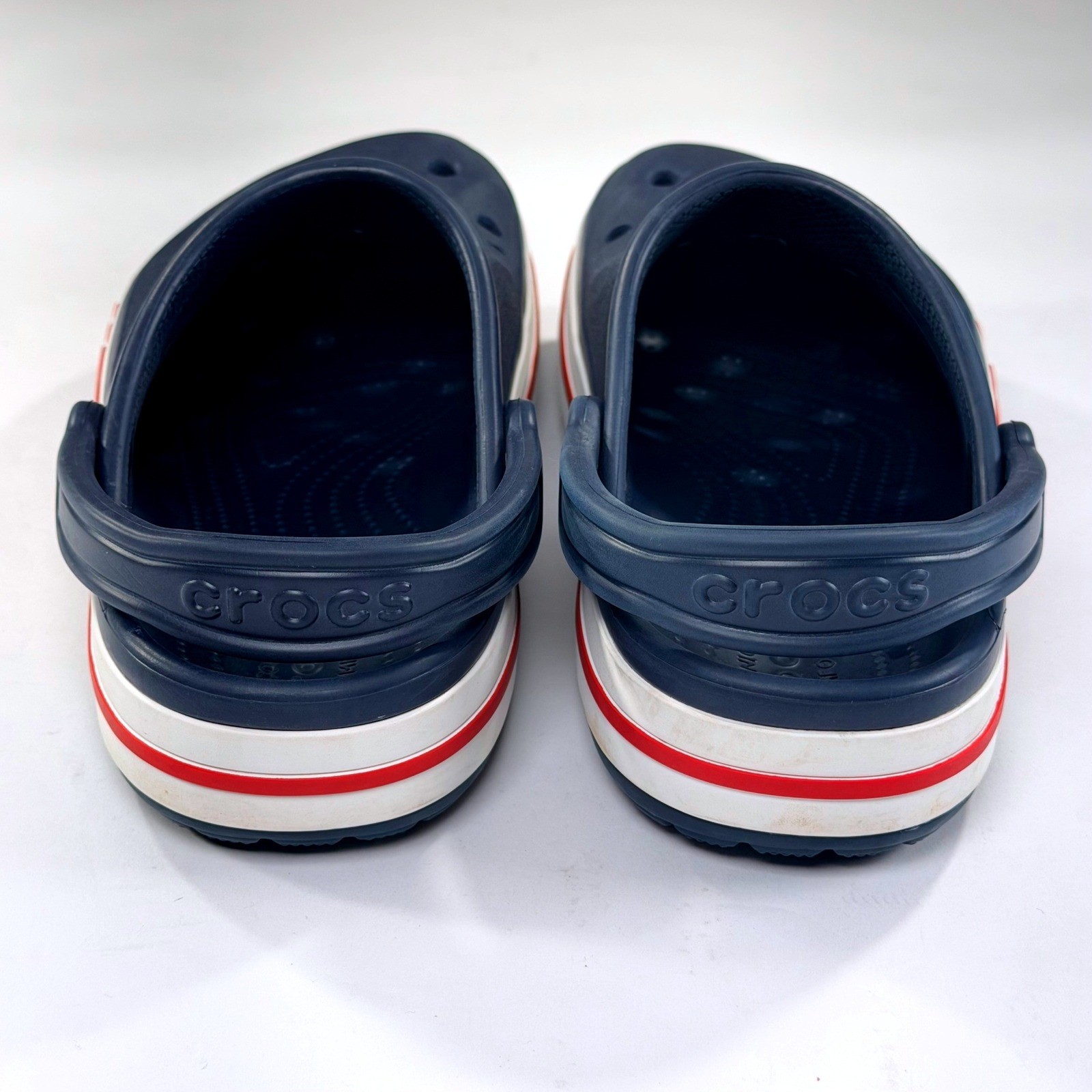 Crocs Bayaband Clogs Mens 5 Womens 7 Blue Red White Slip On Unisex Comfort Shoes