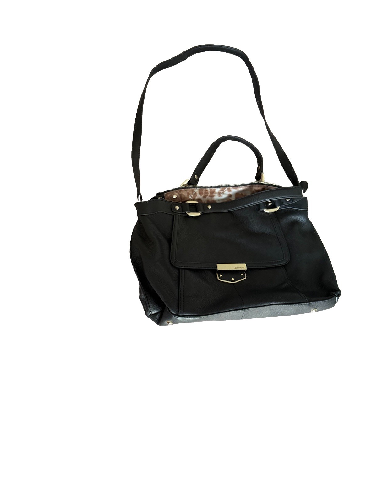 B.Makowsky Lombard Satchel Black Leather Crossbody Bag Shoulder Strap Large