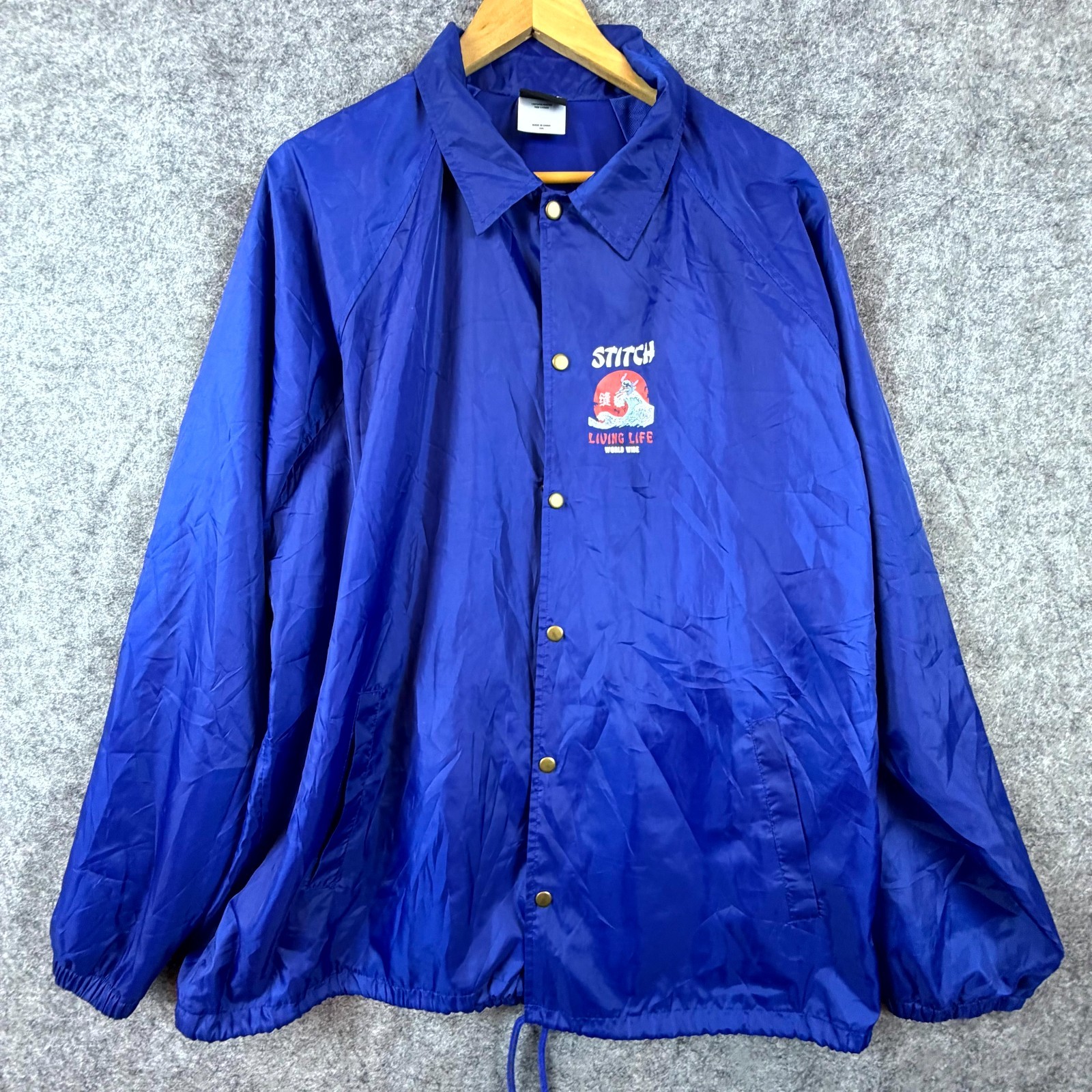 Lilo & Stitch Disney Coach Jacket Mens 2XL Blue Windbreaker Graphic Snap Front