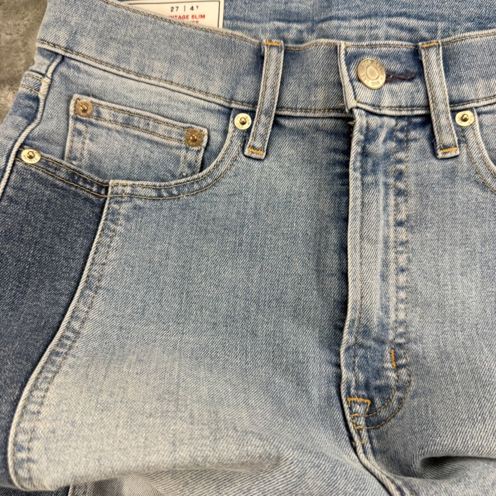 Gap Vintage Slim High Rise Two Tone Tuxedo Stripe Jeans Indigo 27/4 Tall Raw Hem