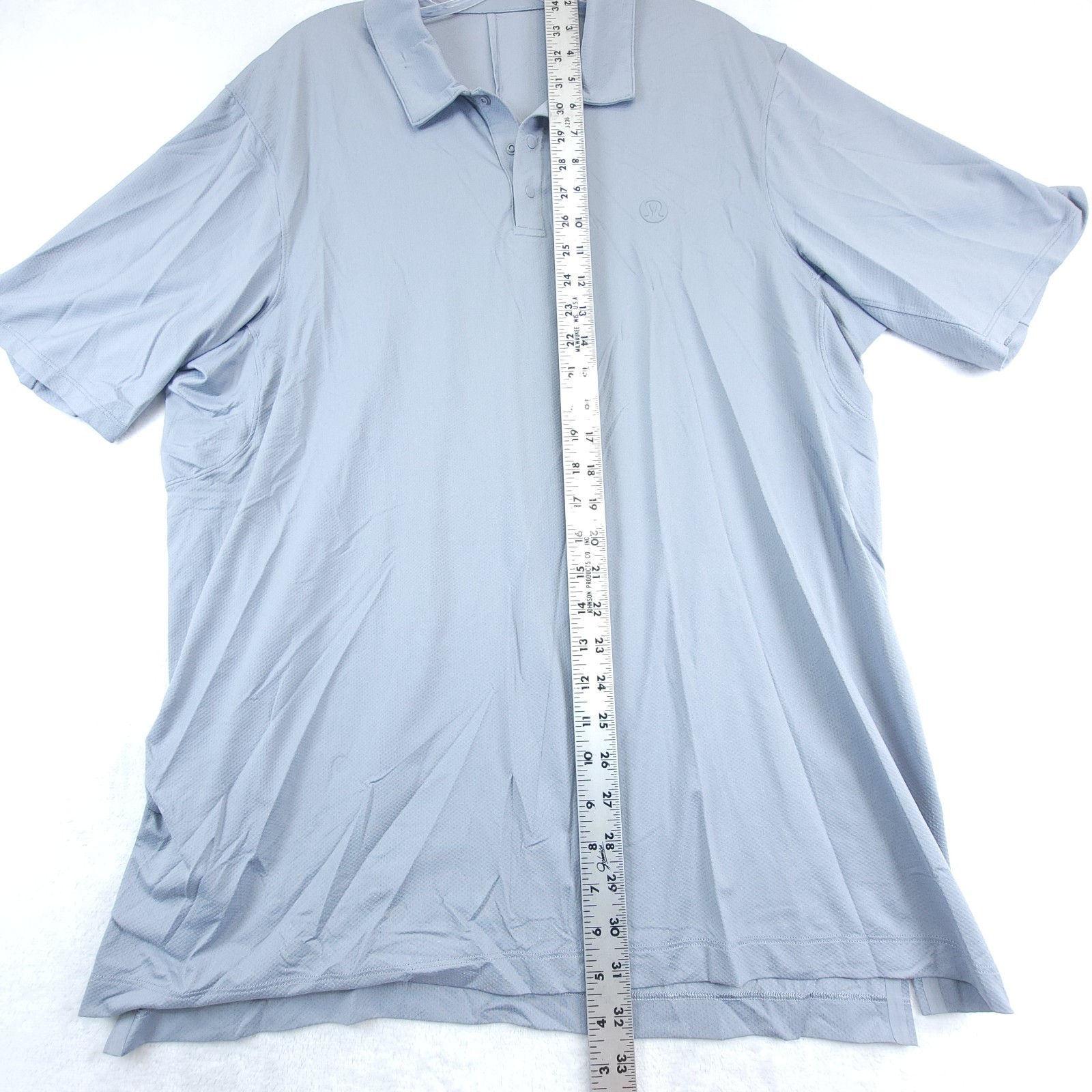 Lululemon Shirt Mens Large Gray Polo Active Stretch Short Sleeve 24″ Pit To Pit