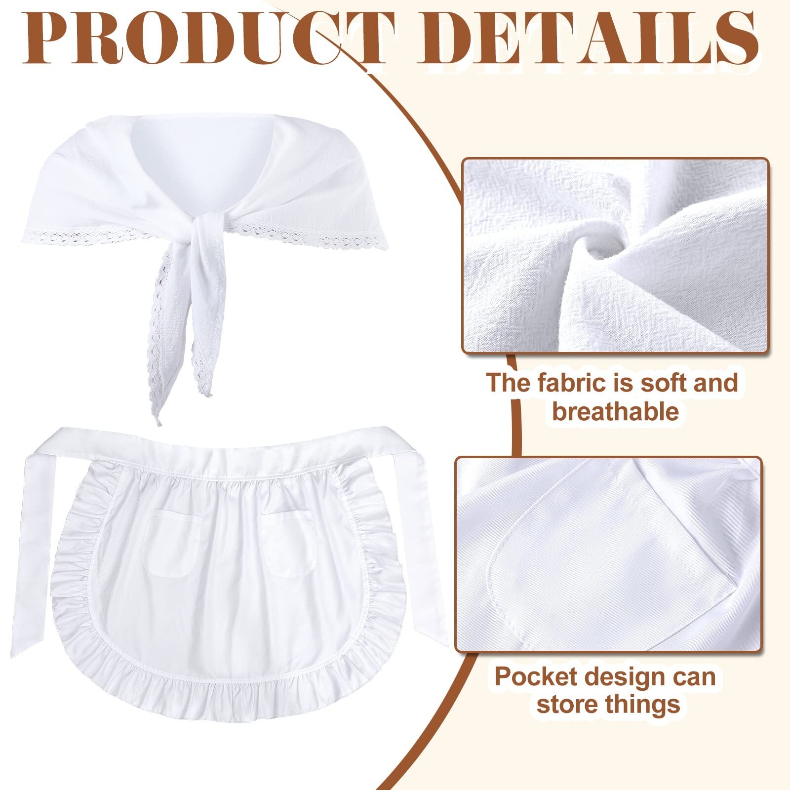 Hercicy Colonial Costume Set White Mob Cap Bonnet Shawl Waist Apron Pilgrim C…