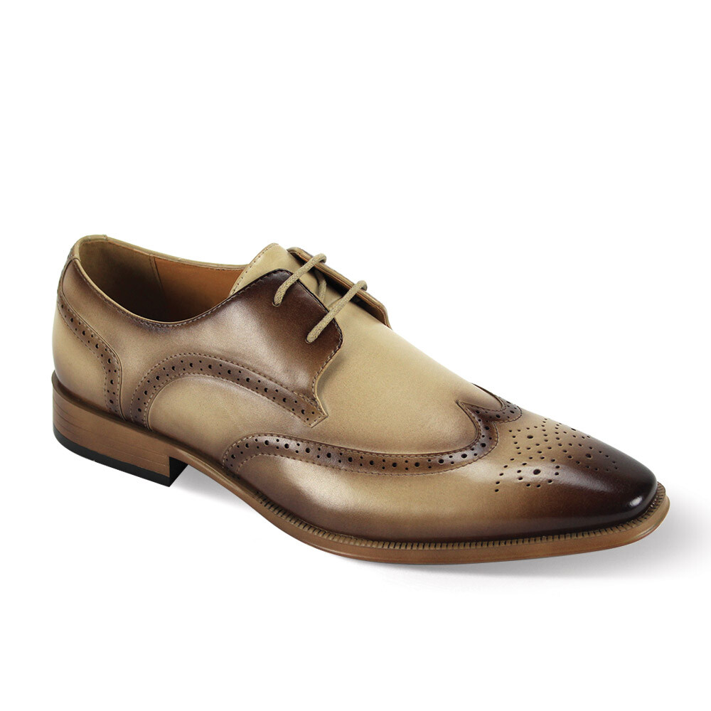 Men’s Dress Shoes Wing Tip Oxfords NATURAL/BROWN Lace Up ANTONIO CERRELLI 7006