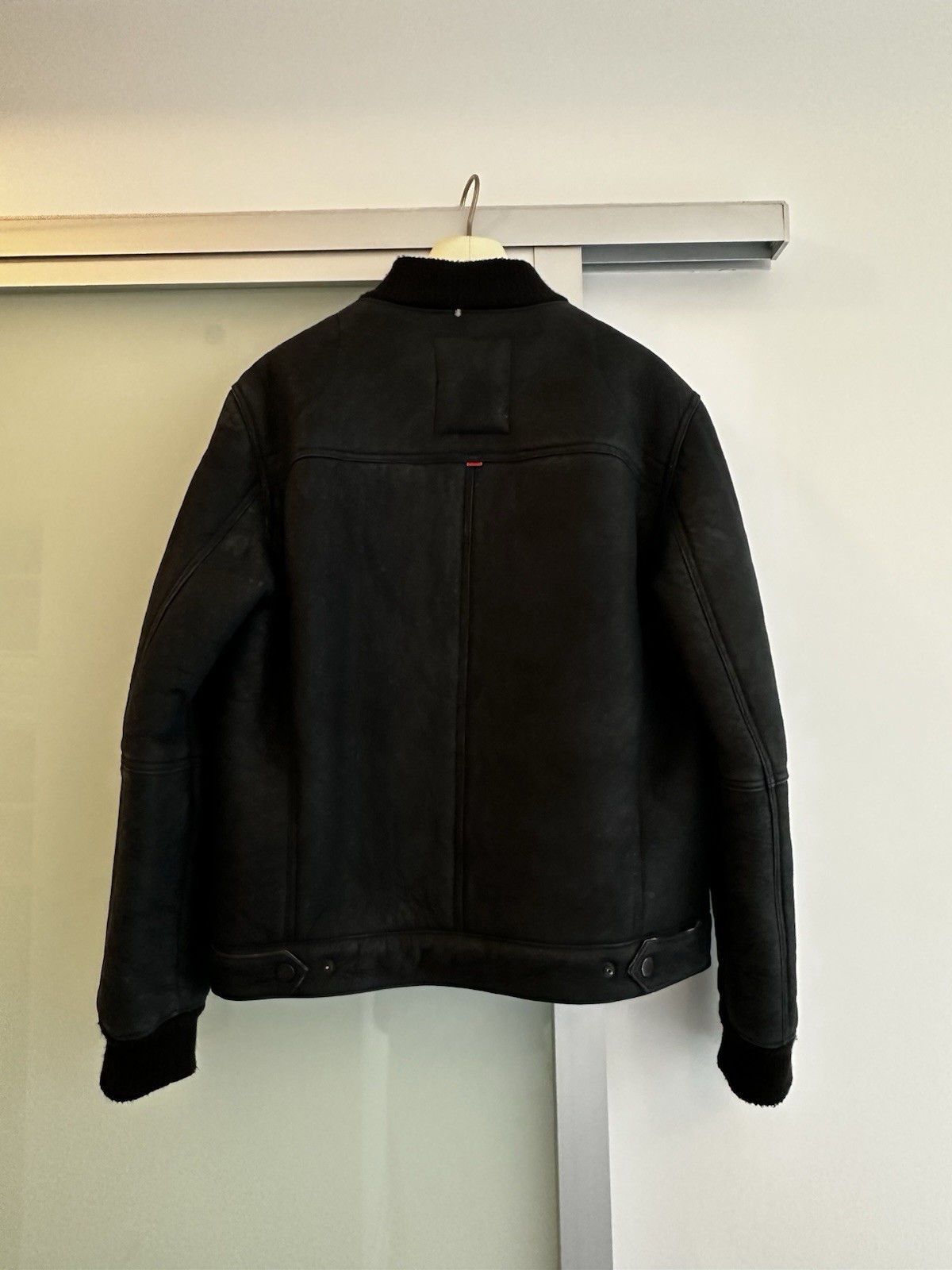 Strellson Premium Black Leather And Shearling Bomber Jacket, Size 52/L