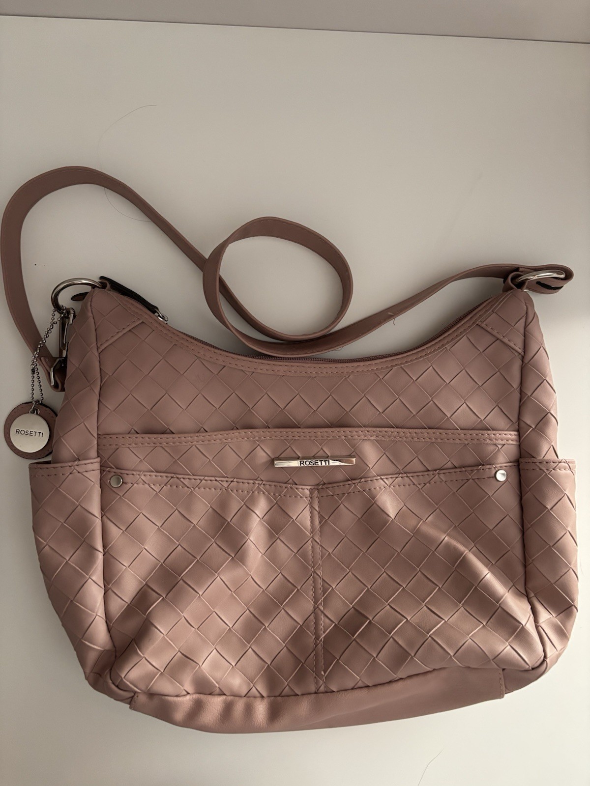 Rosetti Pink Quilted Shoulder Bag, Zip Closure, Lined w/ Pockets, Silver HW
