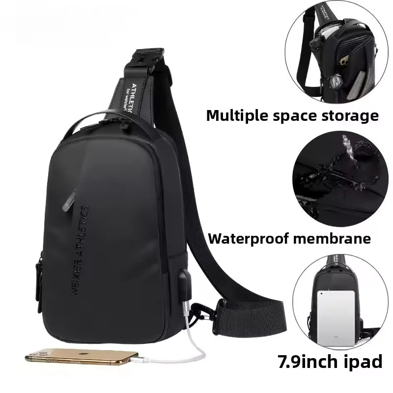 Durable Oxford Fabric Men’s Sling Bag Stylish Motorcycle Crossbody Chest Pack wi