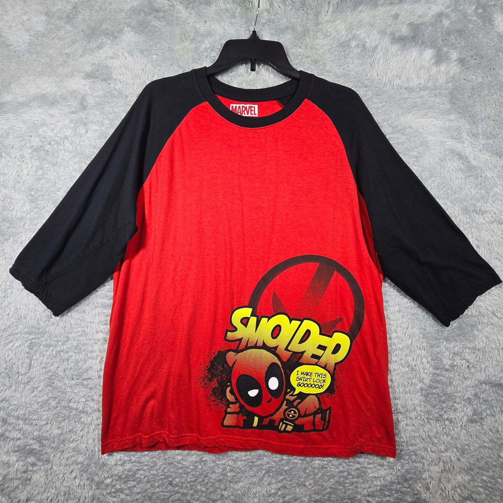 Deadpool Shirt Mens XL Red Raglan 3/4 Sleeve Loot Crate Marvel