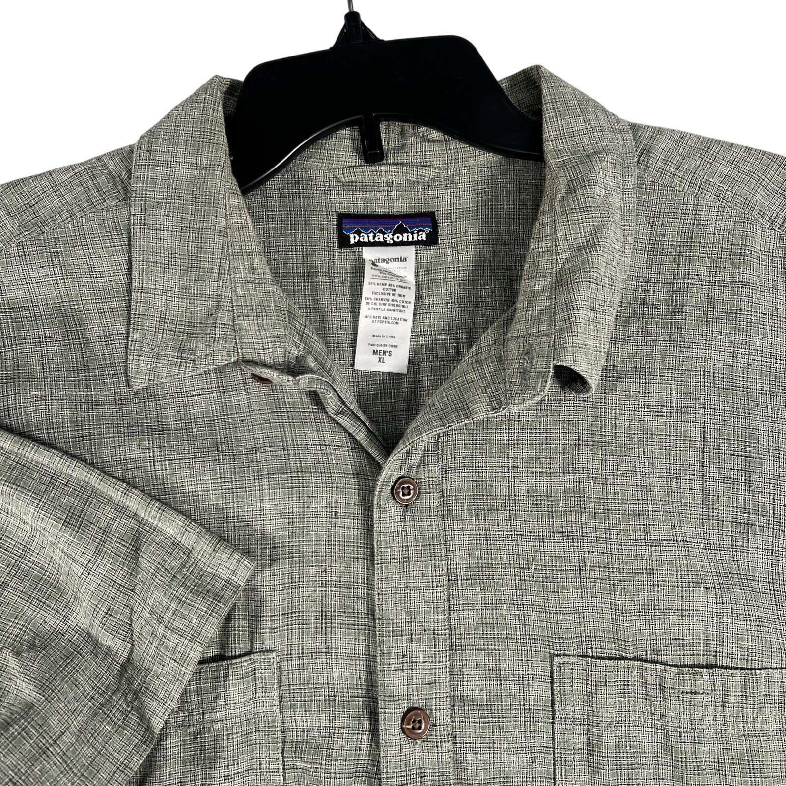 Patagonia Camp Shirt Mens XL Gray Hemp Organic Cotton Short Sleeve Button Up