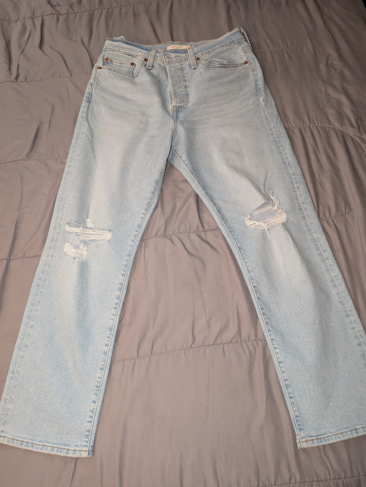 Levi’s Wedgie Straight High Waist Jeans Button Fly 31 Blue Cotton Blend Stretch
