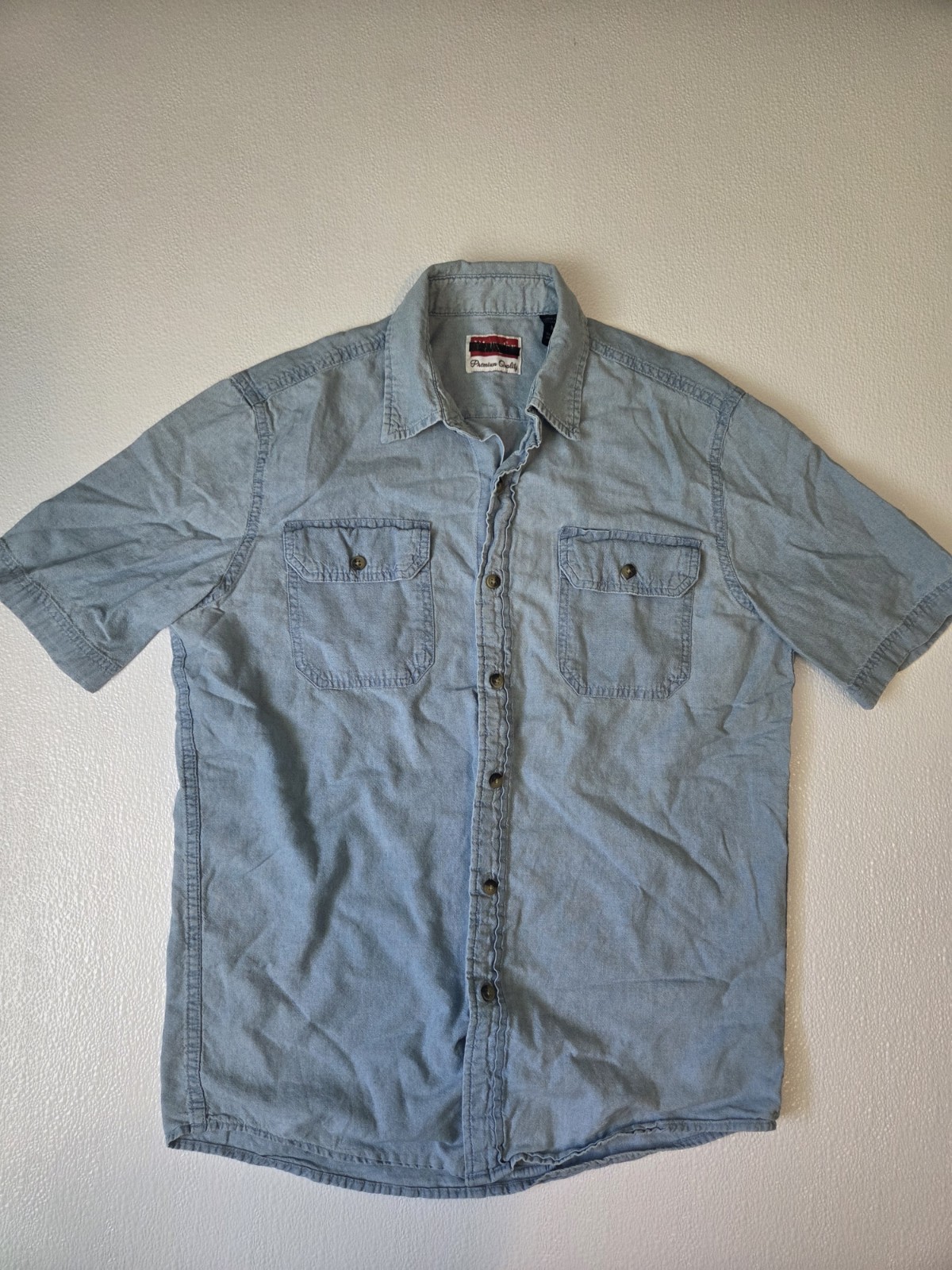 Mavi Mens Blue Denim Cotton Button-Up Shirt M Solid Short Sleeve Point Collar