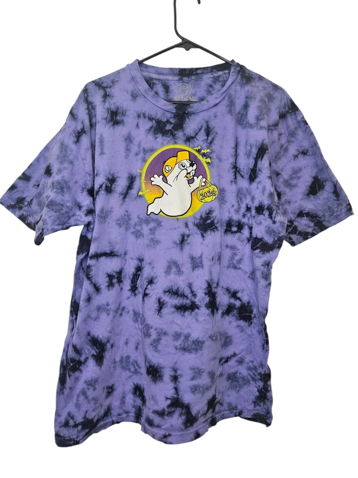 Buc-ee’s Men’s XL Purple Black Cotton Knit Crew Neck Short Sleeve Halloween