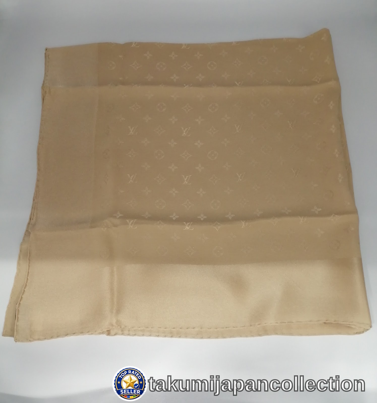 Louis Vuitton Monogram Silk Scarf Yellow Beige 87x78cm #M-750