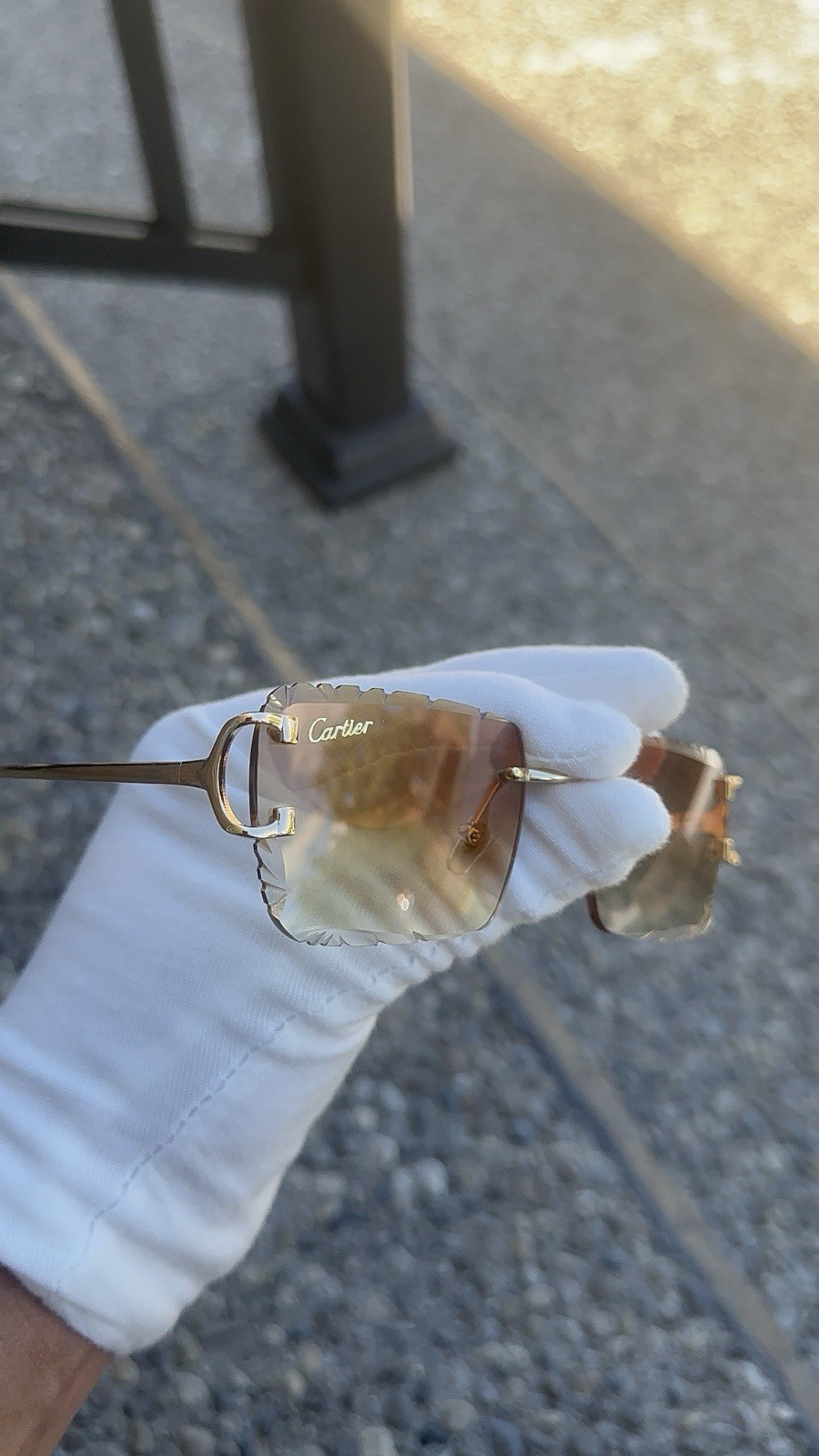 Cartier Big C Diamond Cut Brown Frameless Lens with Gold Frame