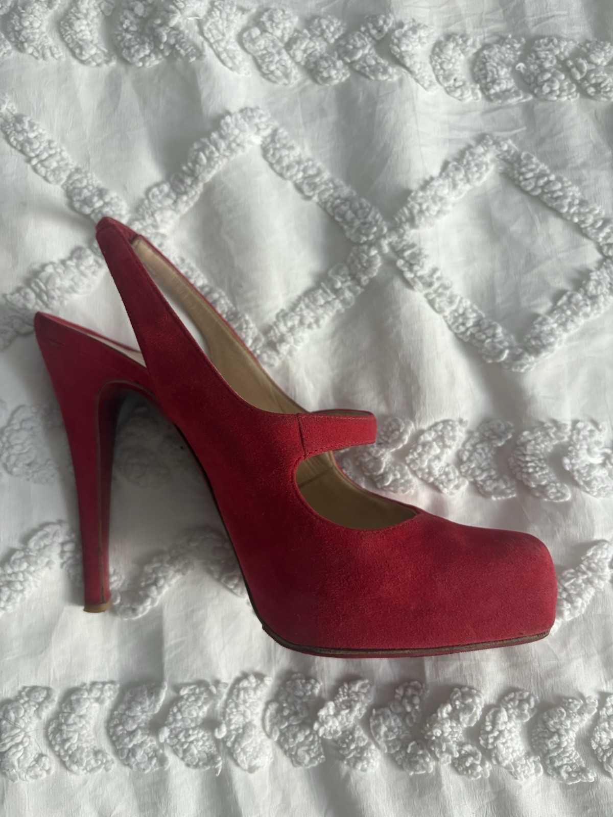 Christian Louboutin Red Suede Pointed Toe Slingback Stiletto Heels 6.5