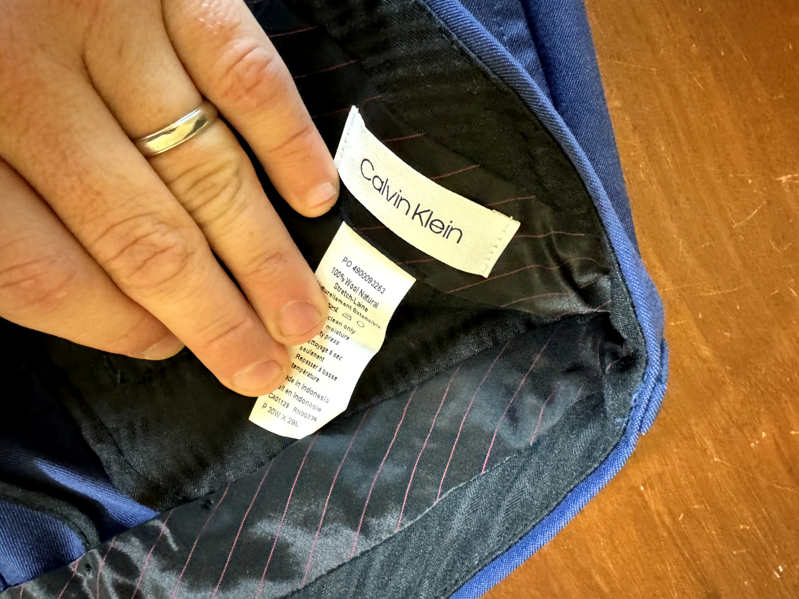 CALVIN KLEIN Bright Navy Blue Dress Pants Waist 30 x Length 29 Cotton