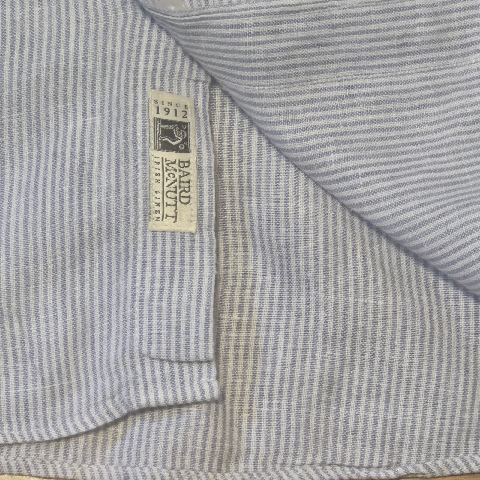J.Crew Men MT Tall Baird McNutt Irish Linen Striped Button Down Shirt Blue White