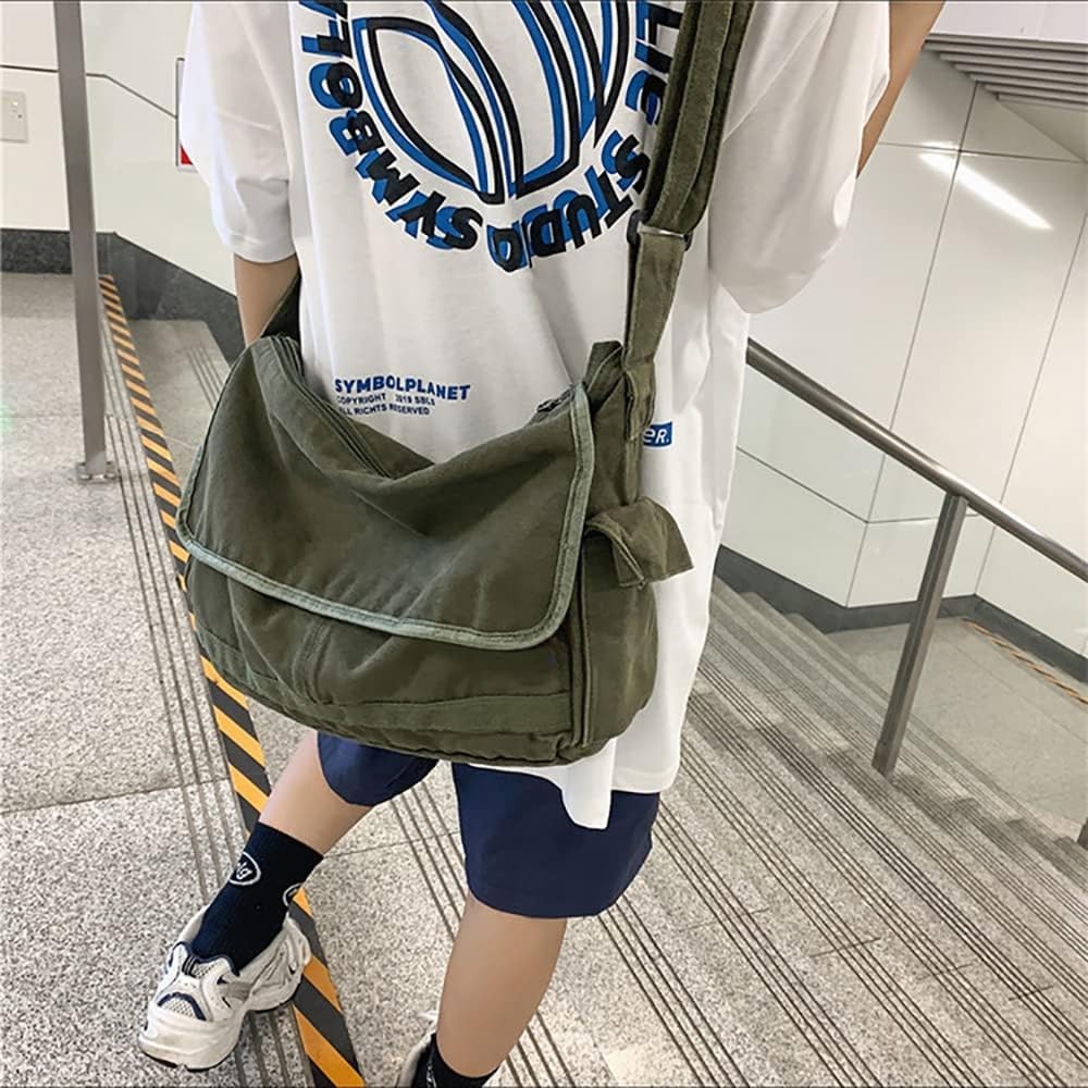 Vintage Canvas Messenger Bag for Men Women 15.0×4.7×10.2 inches, Army Green