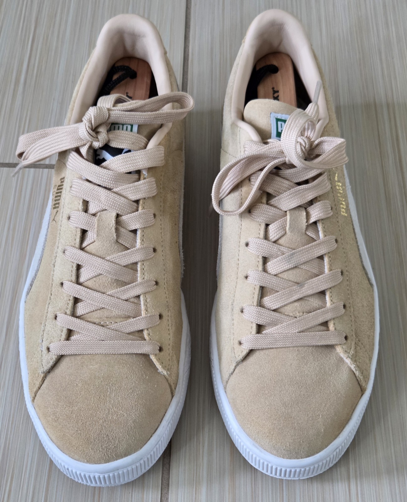 Size 10 Puma Suede Classic+ Beige Mens Lace-Up Athletic Sneakers 363242-08
