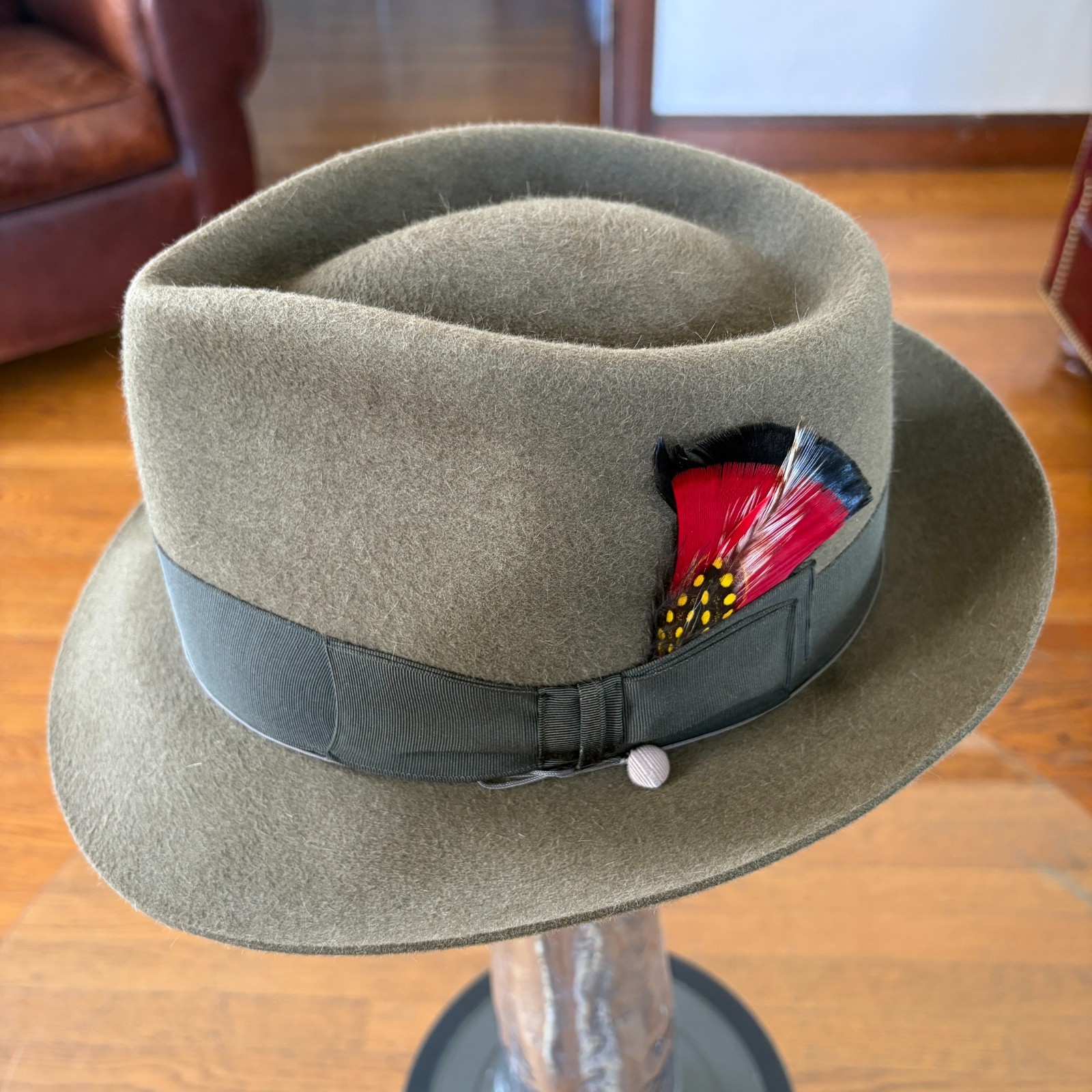 $995 Paul’s Hat Works Custom Fur Felt Fedora Stetson Moss Green Olive 7 1/8