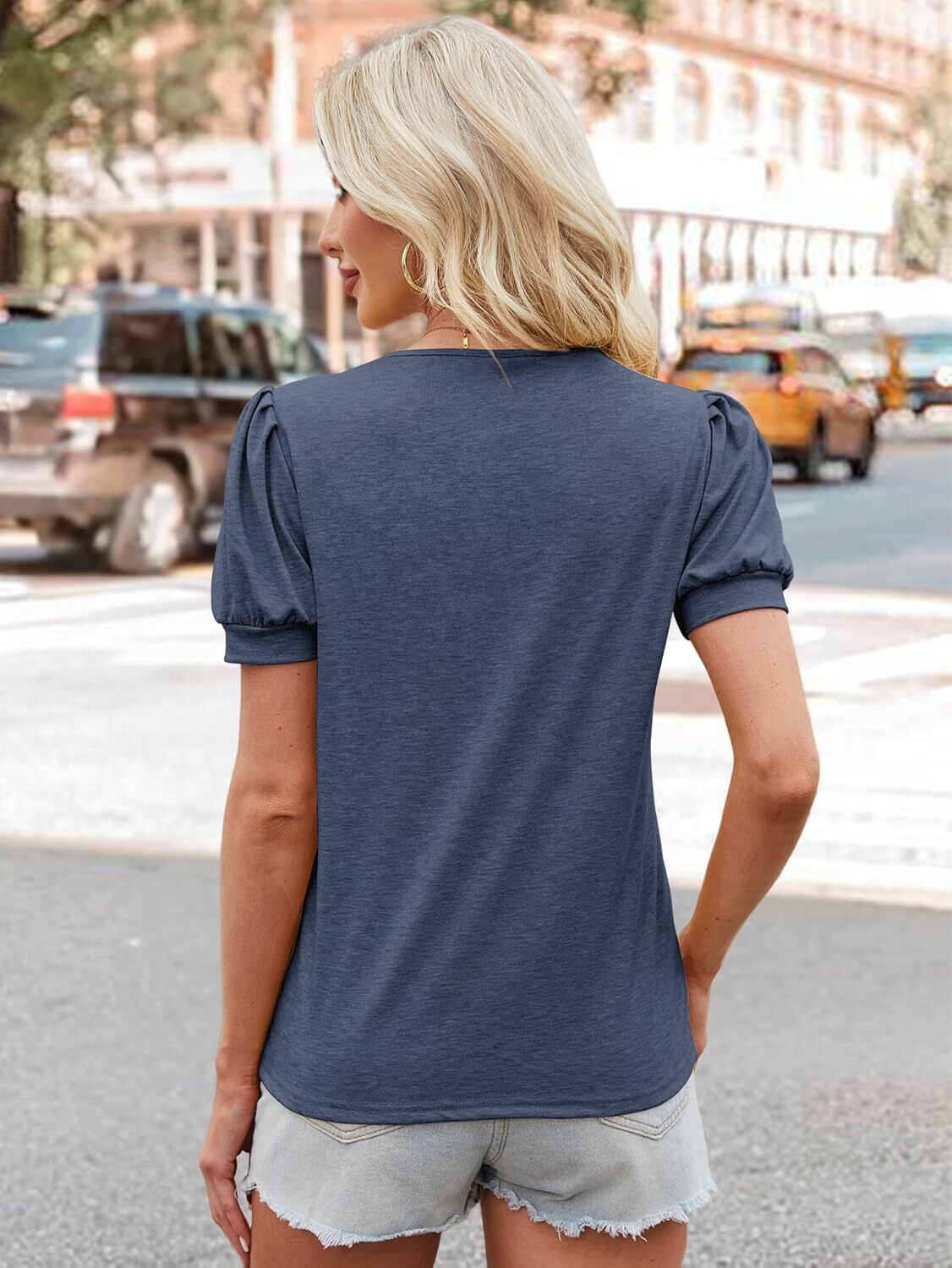 Womens V Neck Puff Sleeve Summer Top Casual Beach Vacation Blouse 2026 Fashion