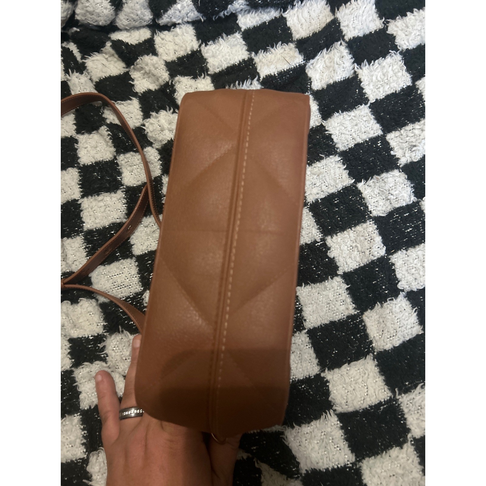 Quilted Crossbody Bag Brown SL Initial Purse Adjustable Strap Trendy Chic