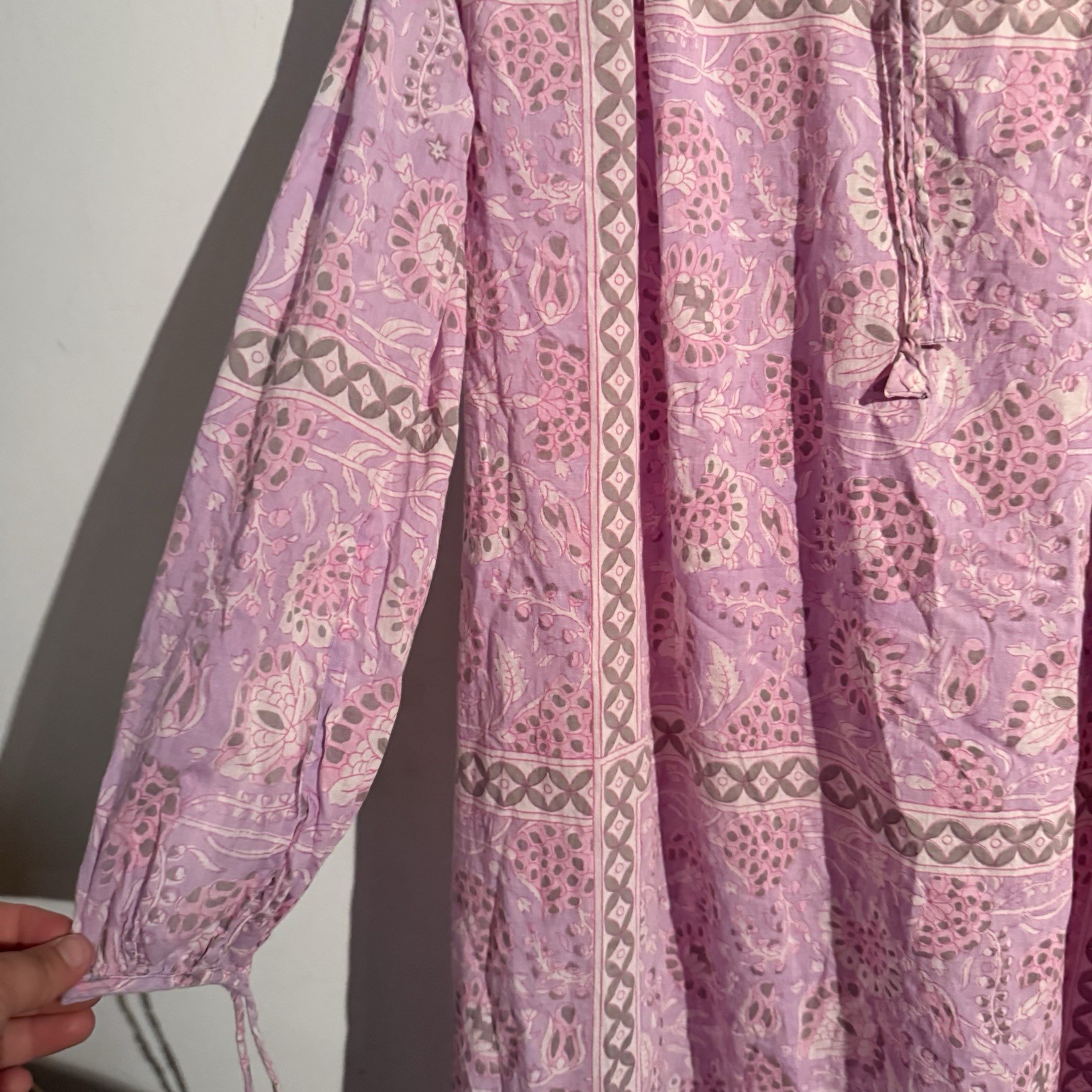 Antik Batik Maxi Dress Long Sleeve Boho Tent Size 38/S Relaxed Lagenlook Coastal