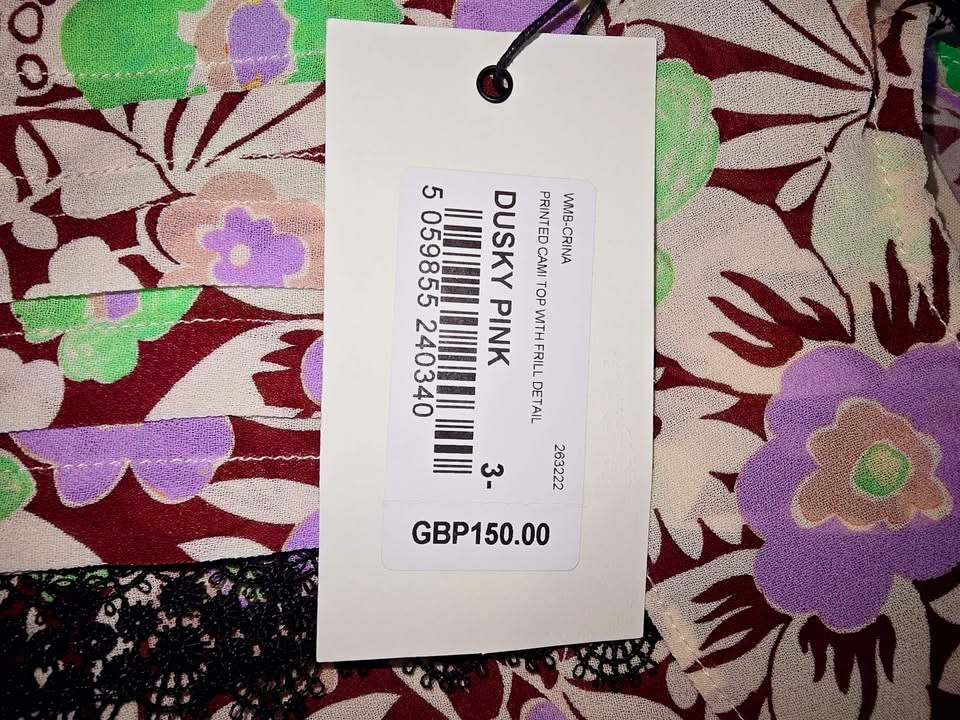 Ted Baker Multicolour Frill Cami Top Size 3 UK 12 14 Floral Ruffle Summer BNWT