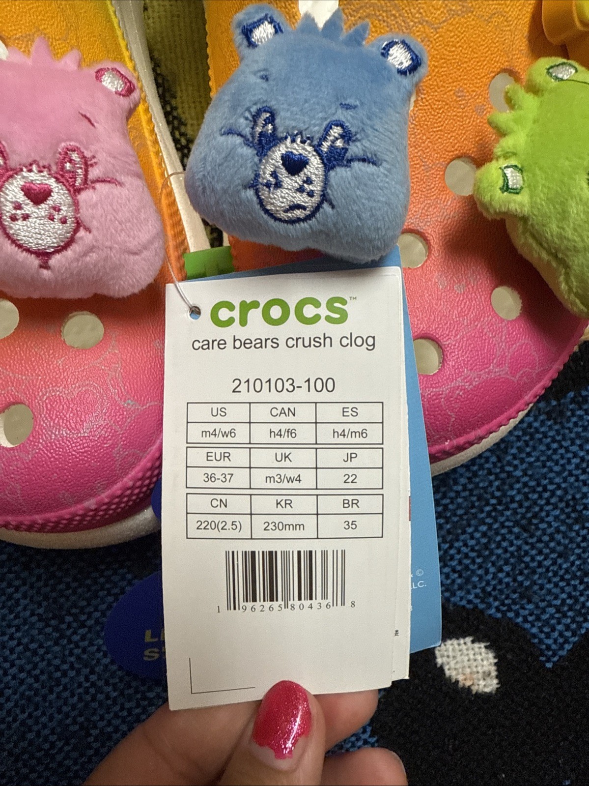 NWT CROCS Care Bears Crush Clog Multicolor Light Up S’allume Sz W6 M4
