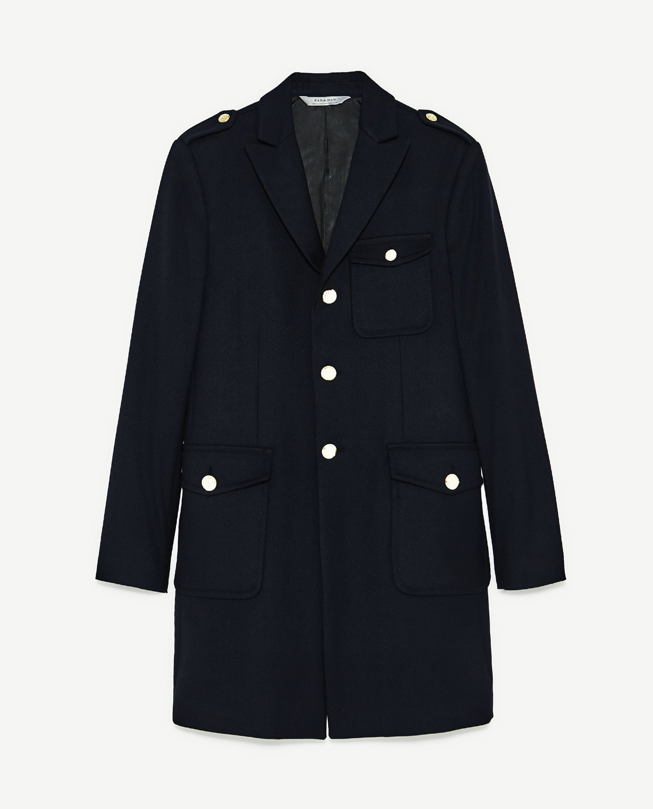 ZARA MAN Men’s Navy Blue Military Coat Gold Buttons NWT 4362/516
